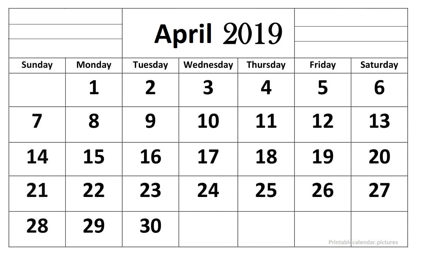 April 2019 Calendar Printable Large Print | Printable