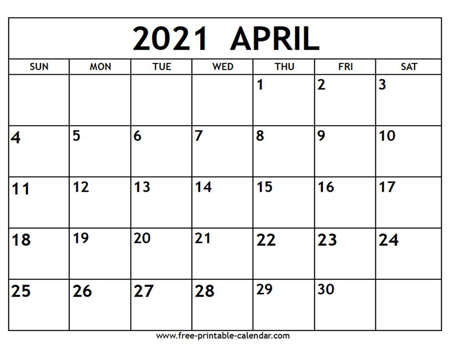 April 2021 Calendar - Free-Printable-Calendar