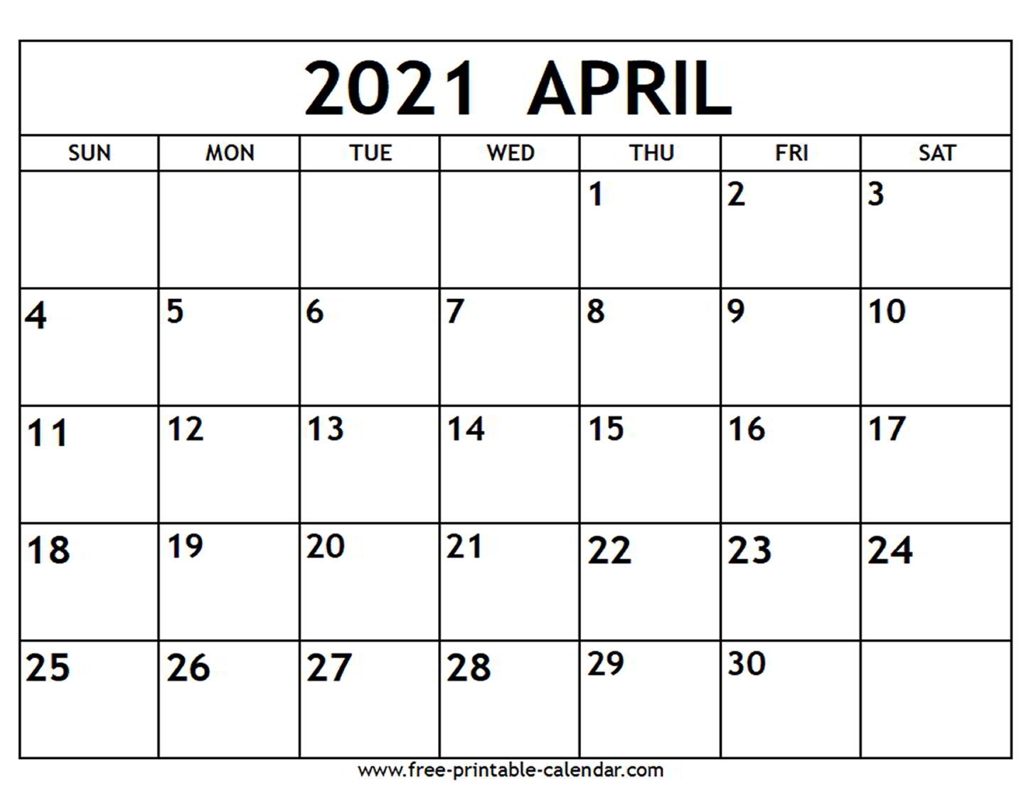 April Calendar 2021 Printable | Month Calendar Printable