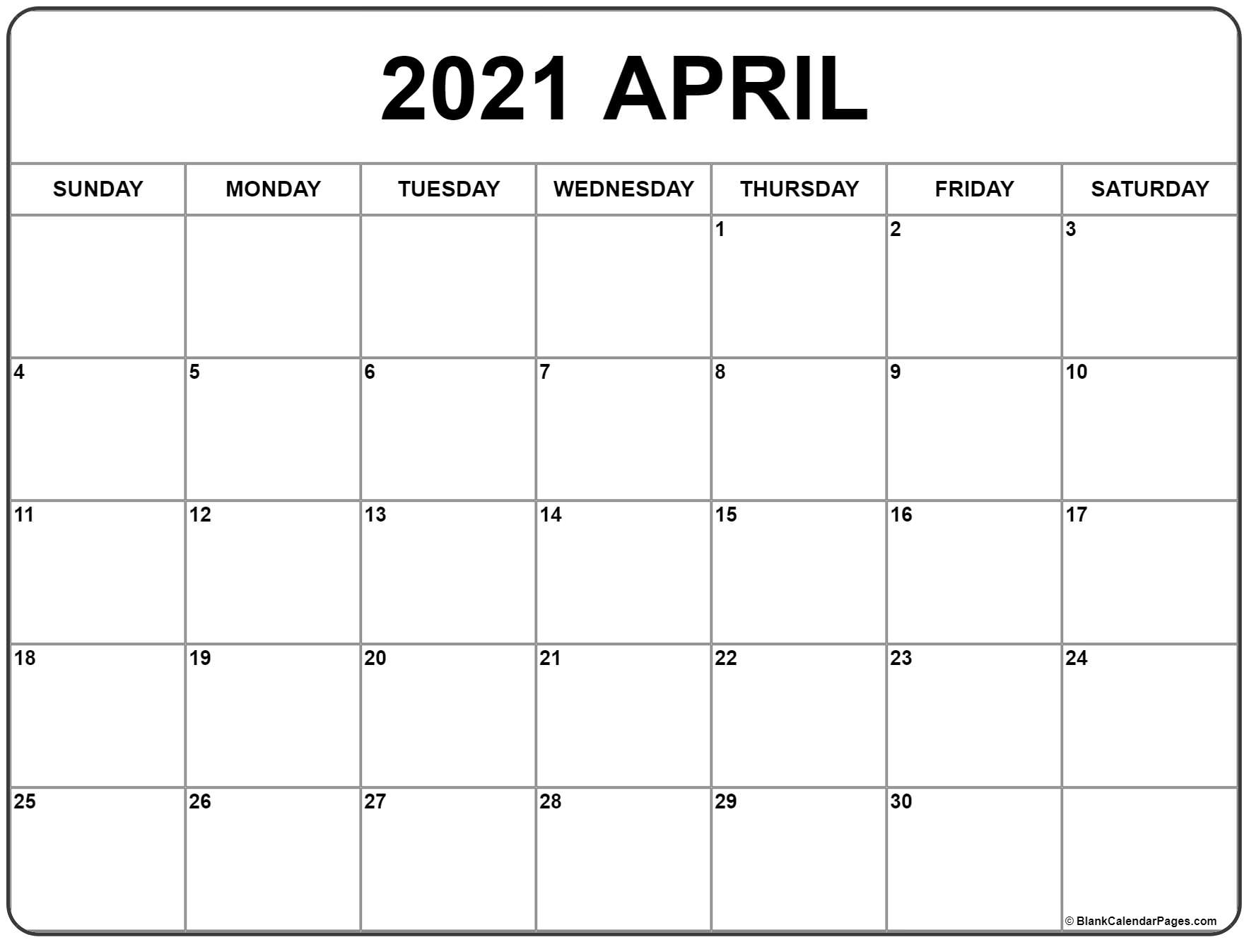 April Calendar 2021 Printable Month Calendar Printable