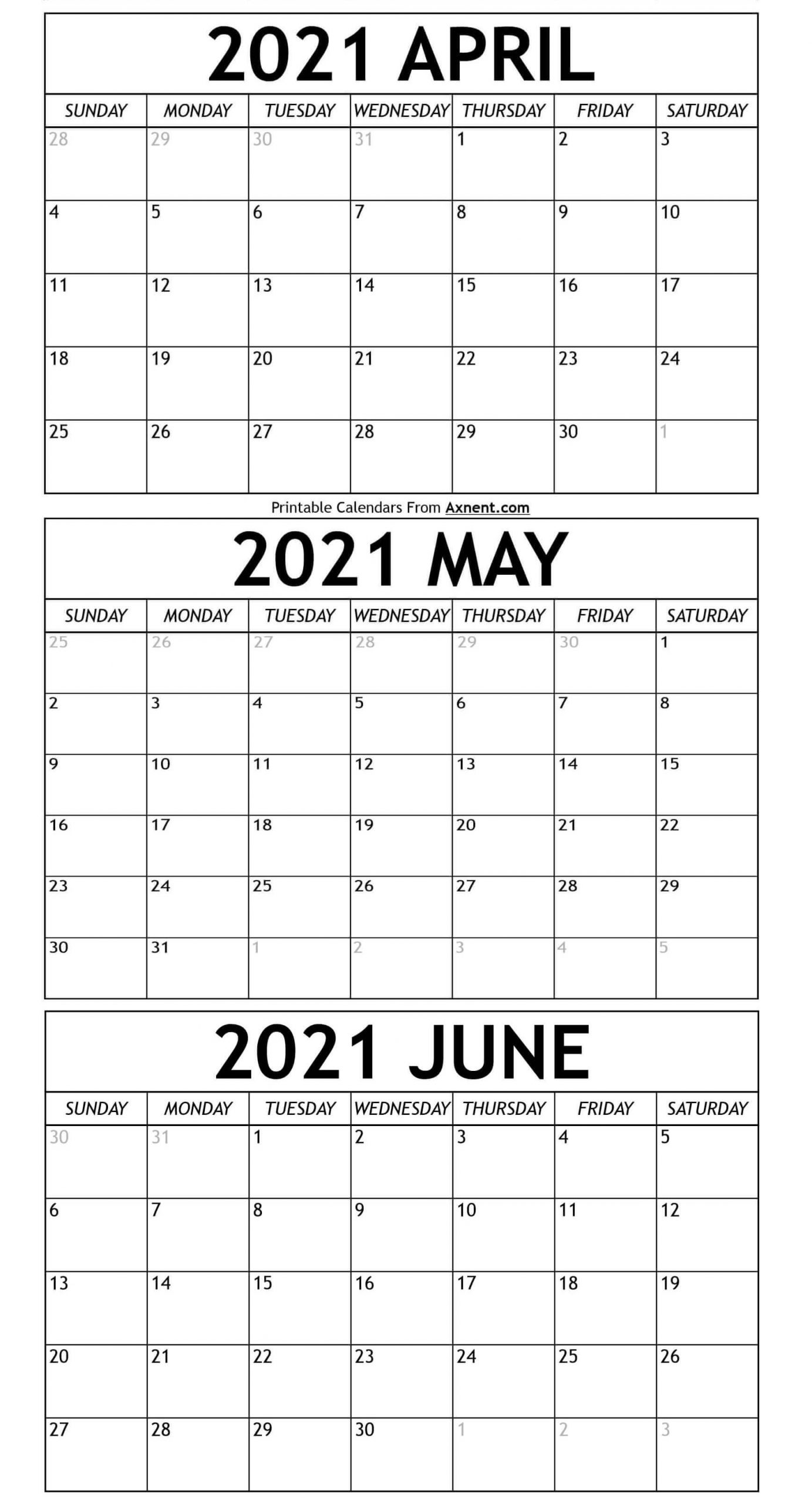 April To June Calendar 2021 Templates - Time Management