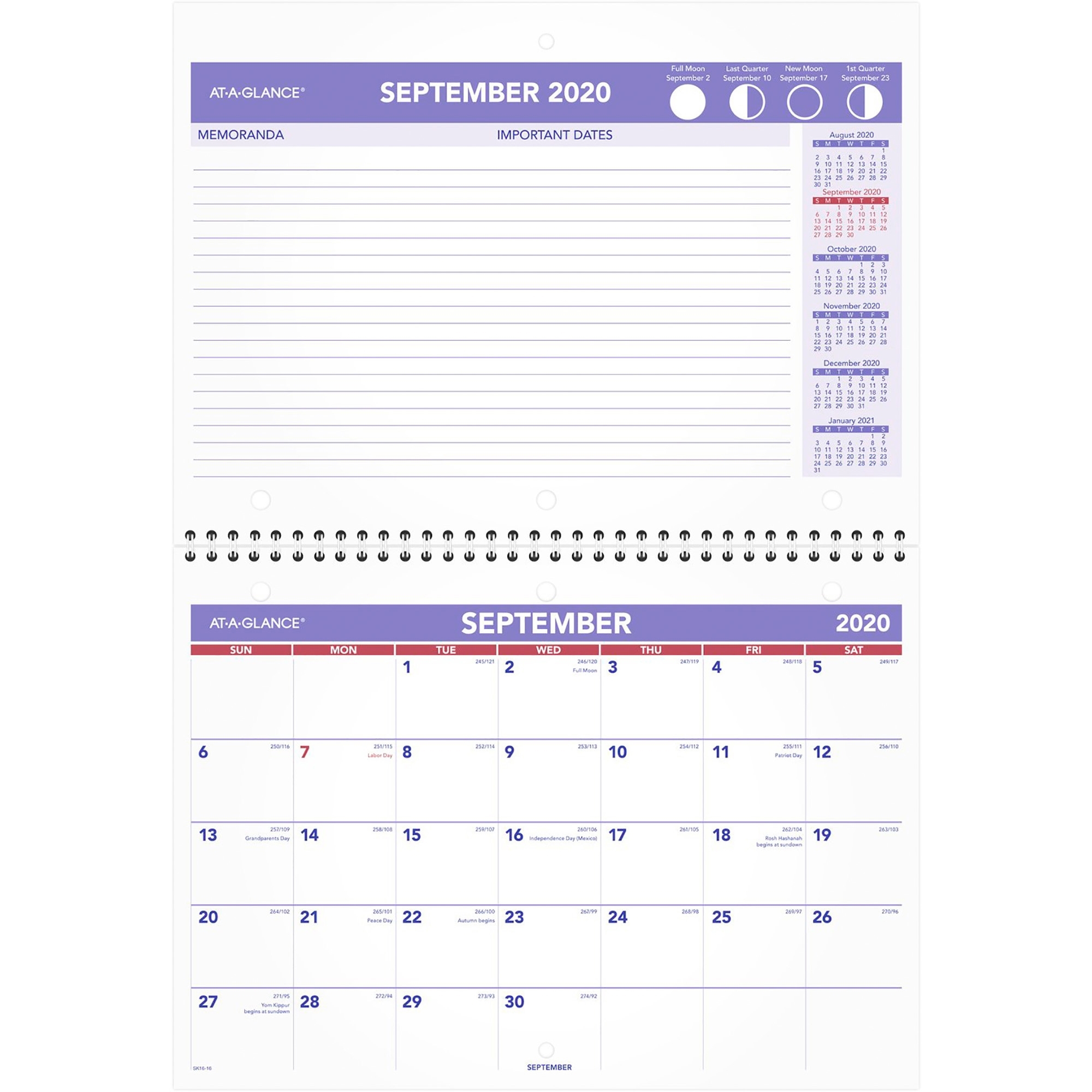 At-A-Glance Academic Monthly Wall Calendar - Academic - Julian Dates -  Monthly - 1.3 Year - September 2020 Till December 2021 - 1 Month Double  Page