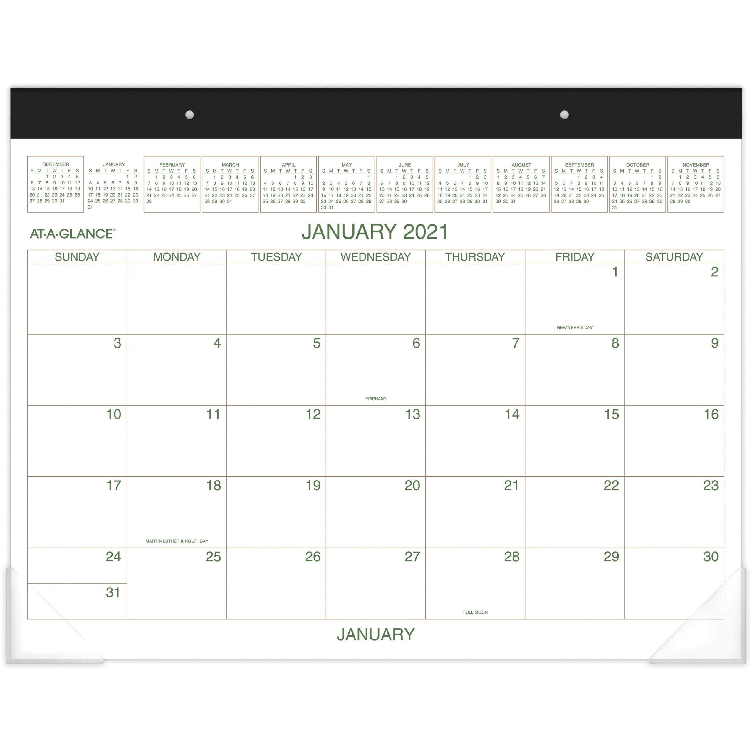 At-A-Glance Two-Color Monthly Desk Pad - Julian Dates - Monthly - 1 Year -  January 2021 Till December 2021 - 1 Month Single Page Layout - 22&quot; X 17&quot;