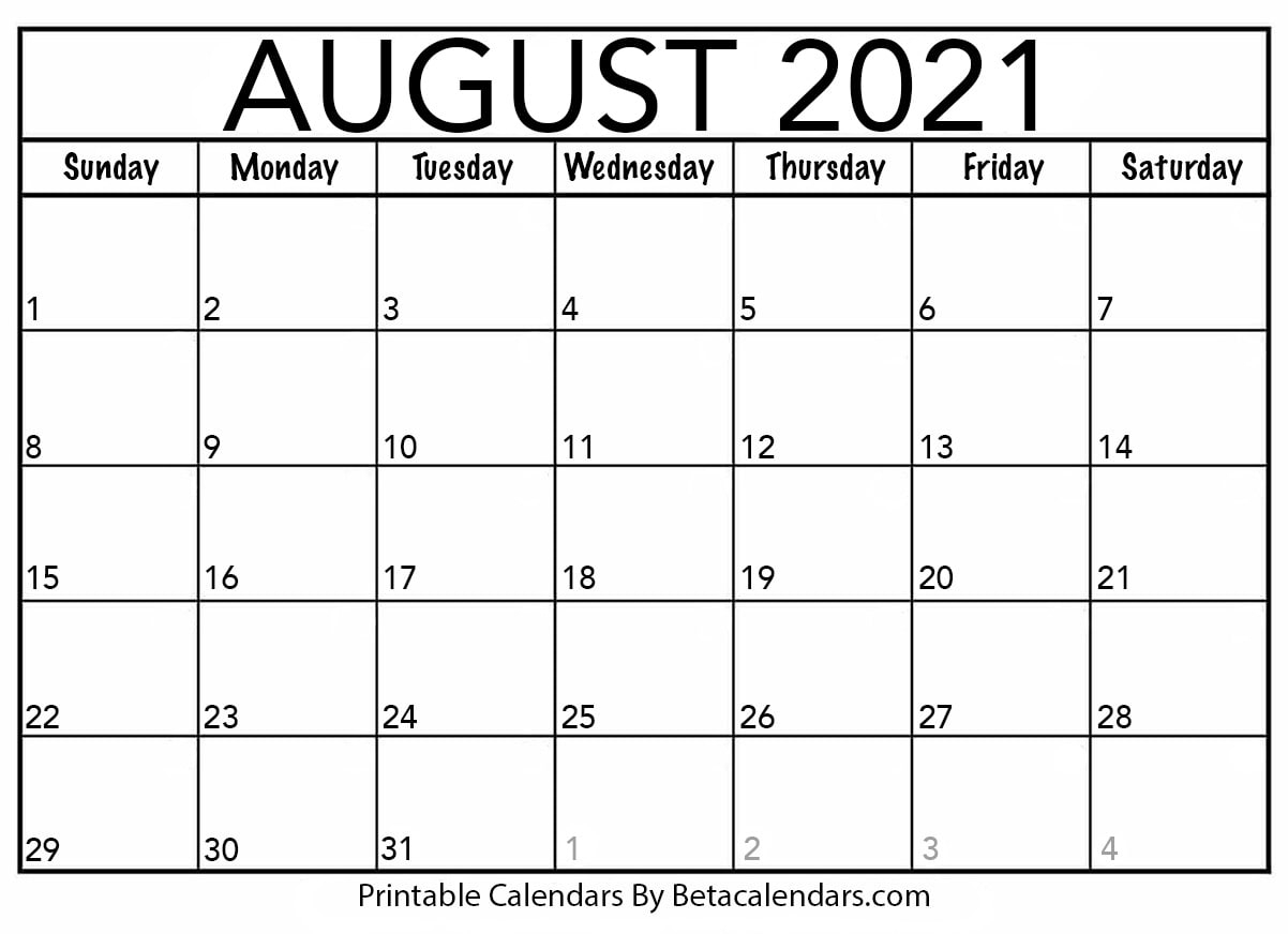 August 2021 Calendar | Blank Printable Monthly Calendars