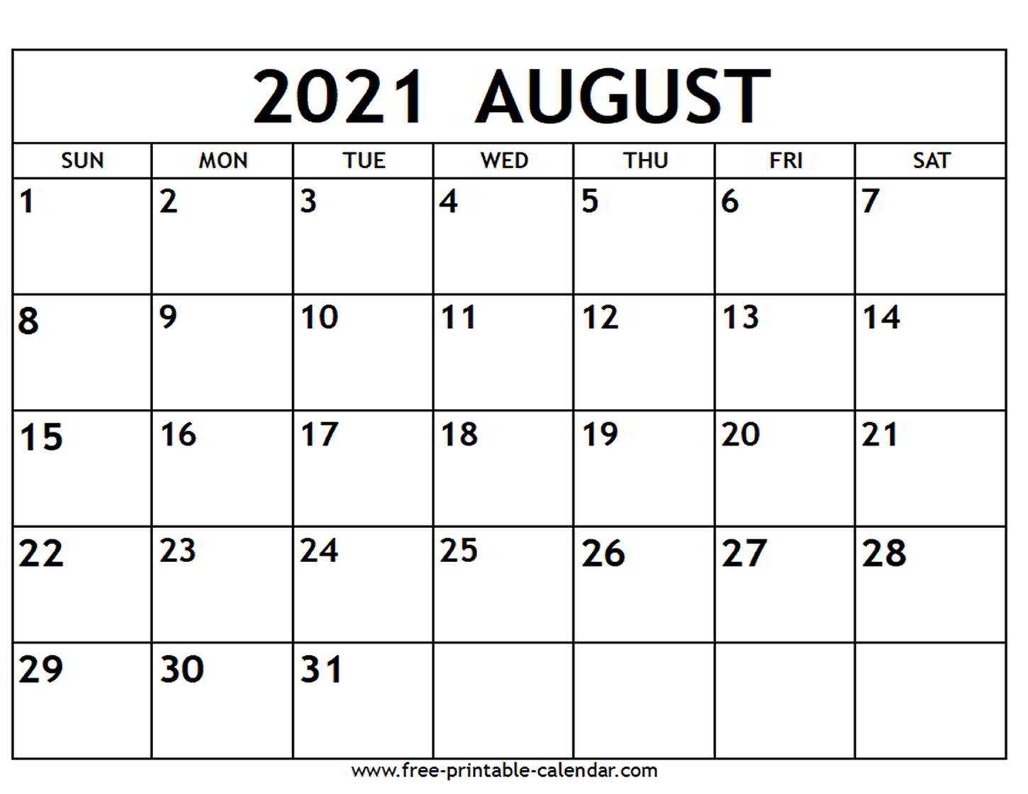 August 2021 Calendar - Free-Printable-Calendar