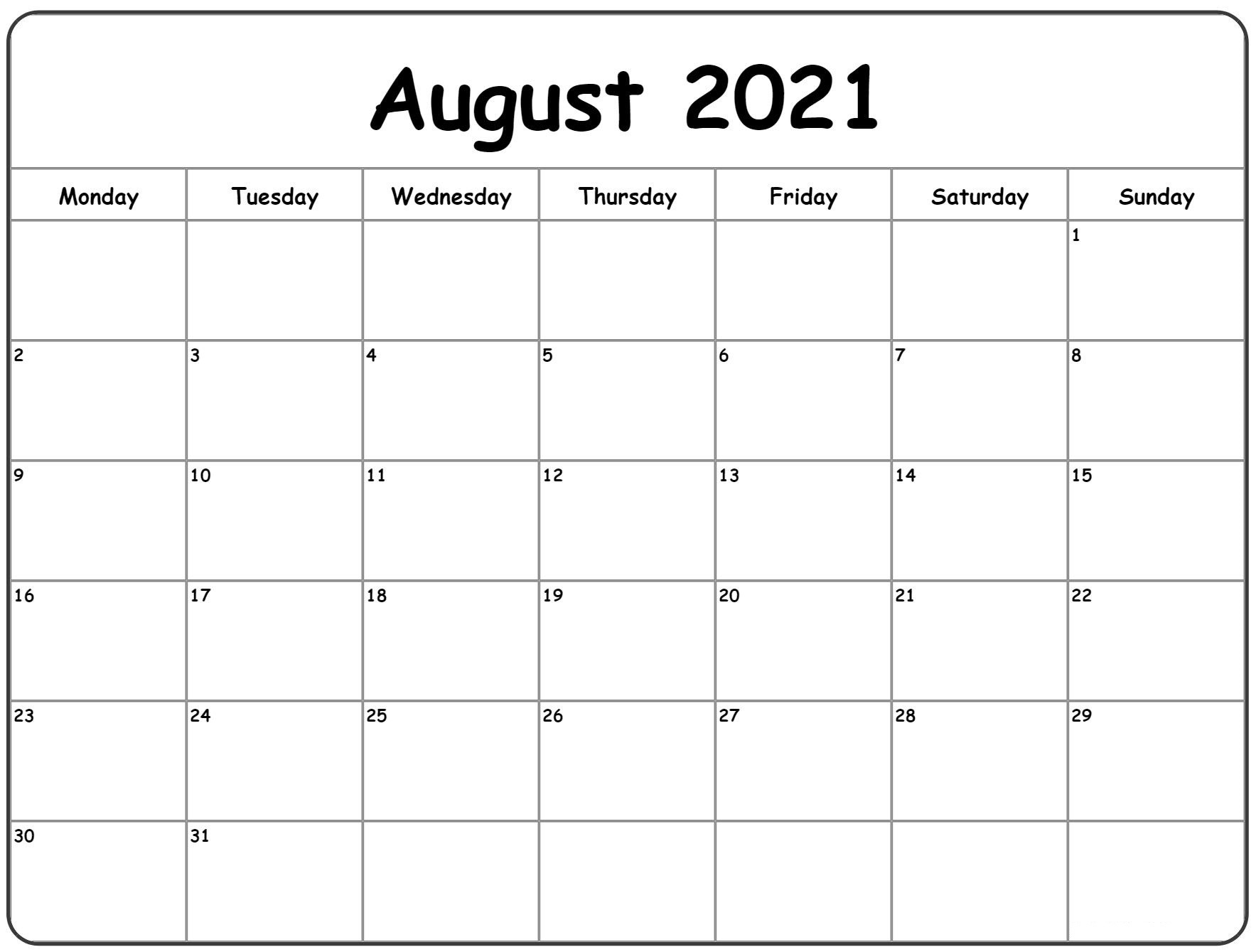 August 2021 Calendar New Excel Word Pdf Template |