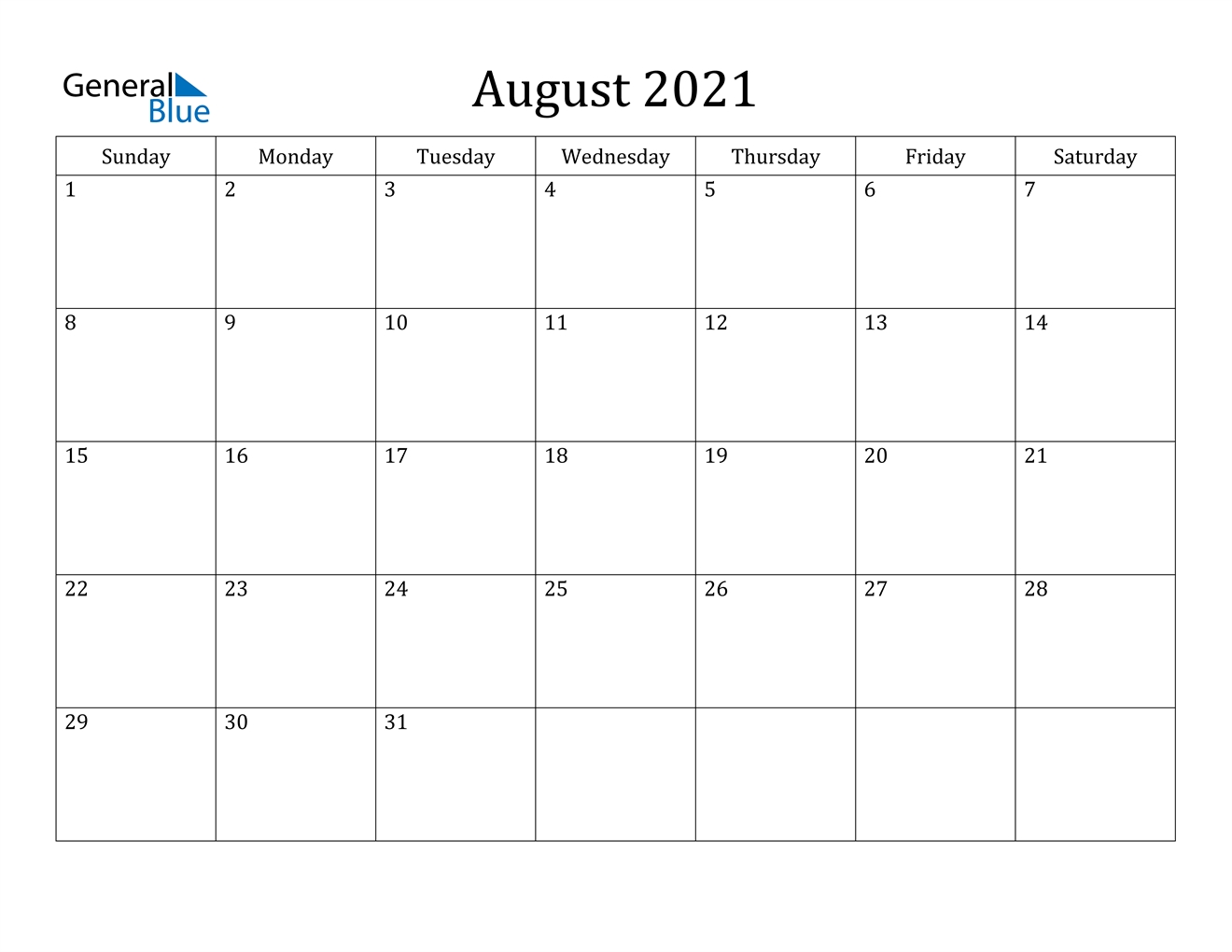 August 2021 Calendar - Pdf Word Excel