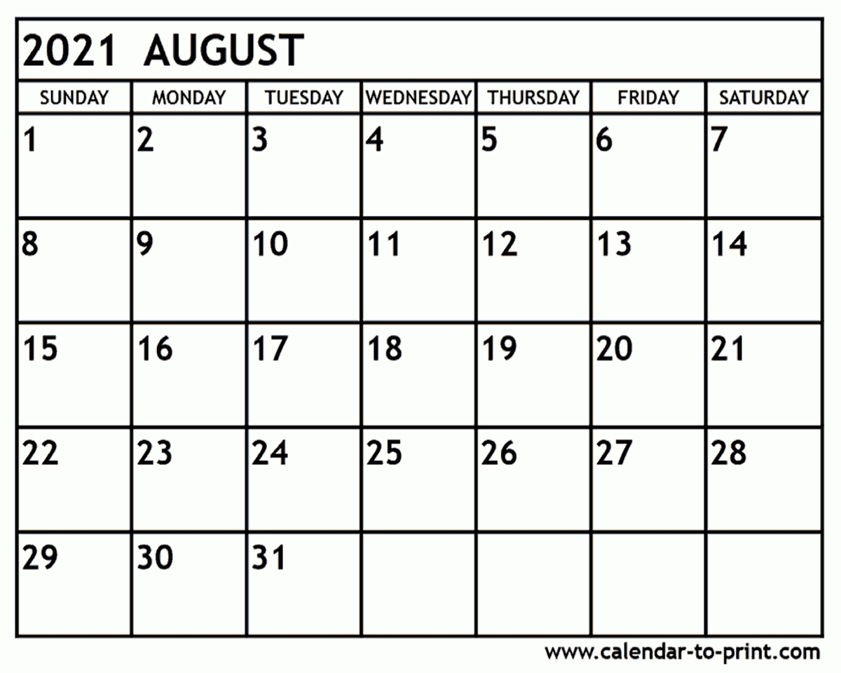 August 2021 Calendar Printable