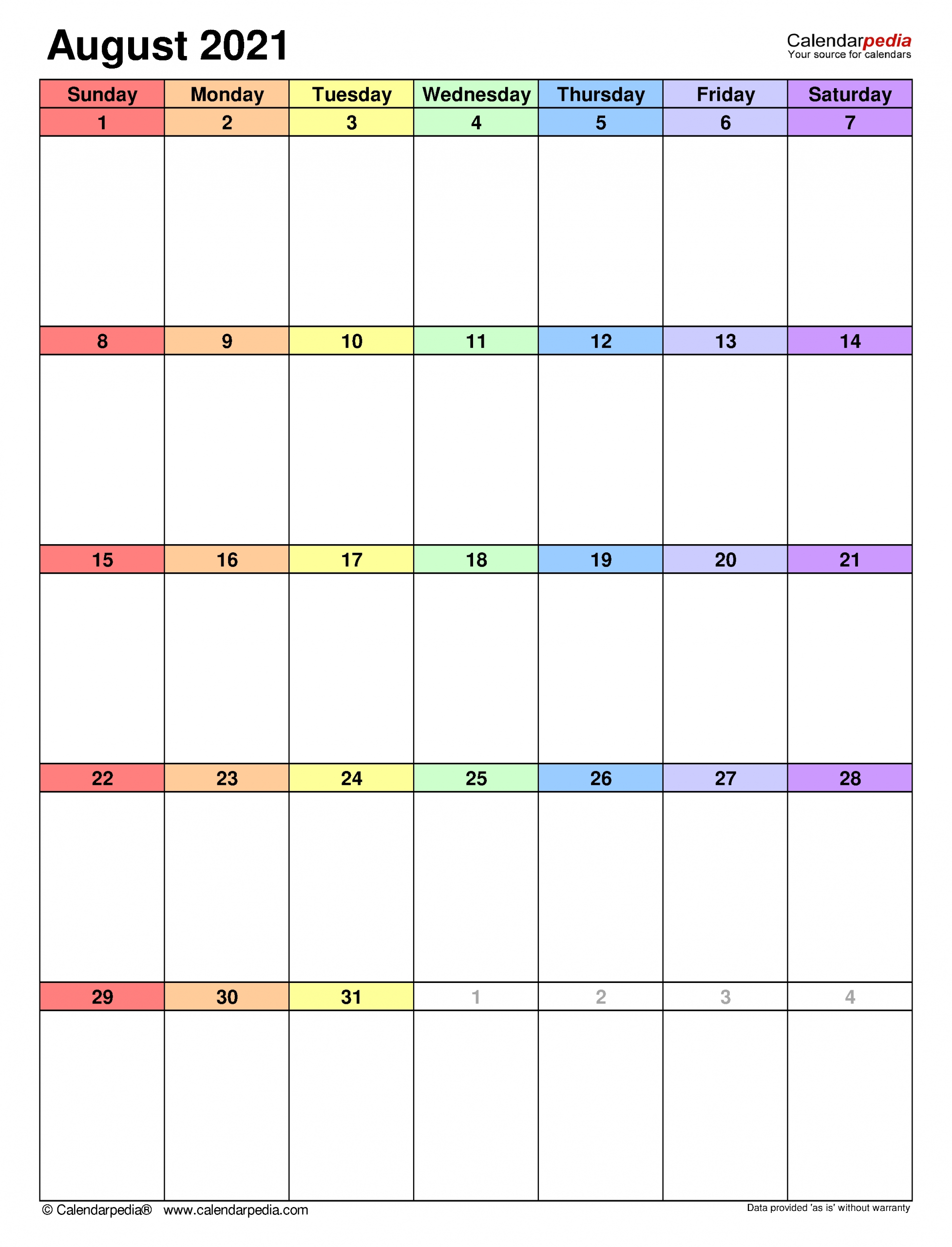 August 2021 Calendar | Templates For Word, Excel And Pdf