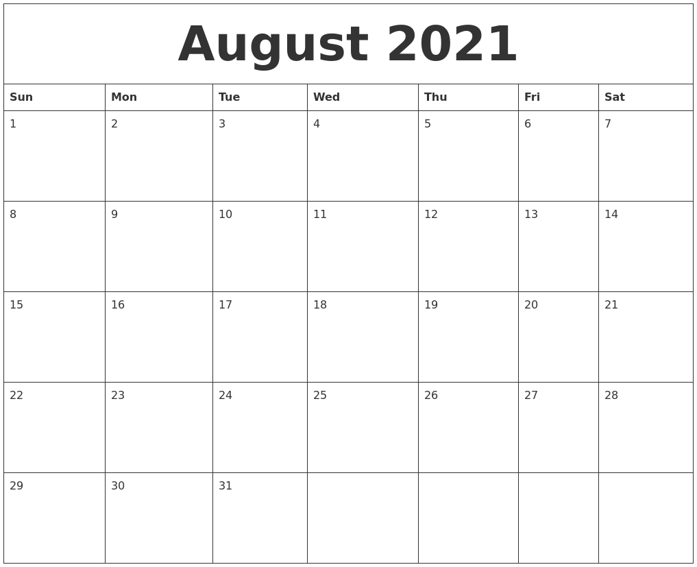 August 2021 Editable Calendar Template
