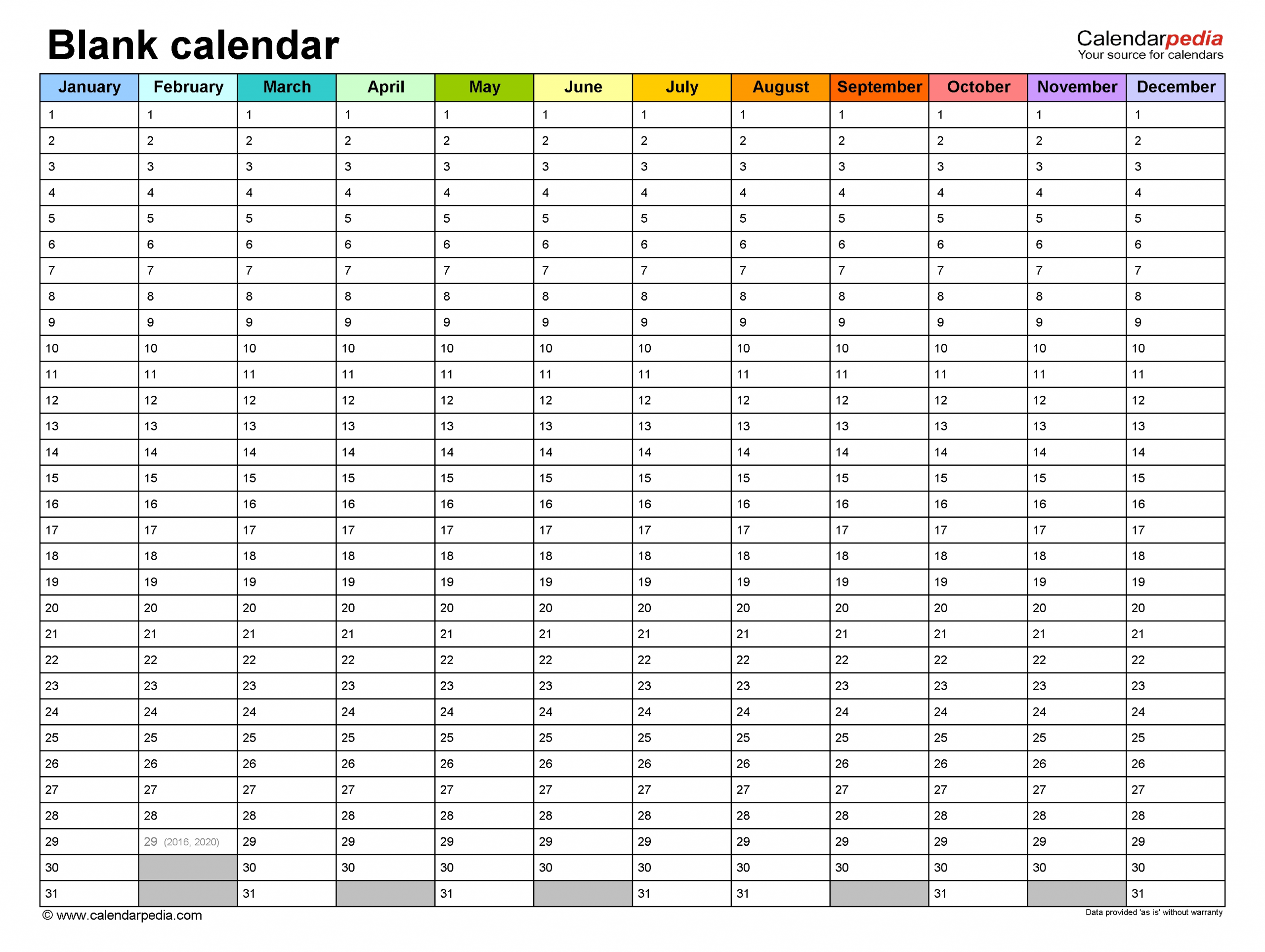 Blank Calendars - Free Printable Microsoft Word Templates