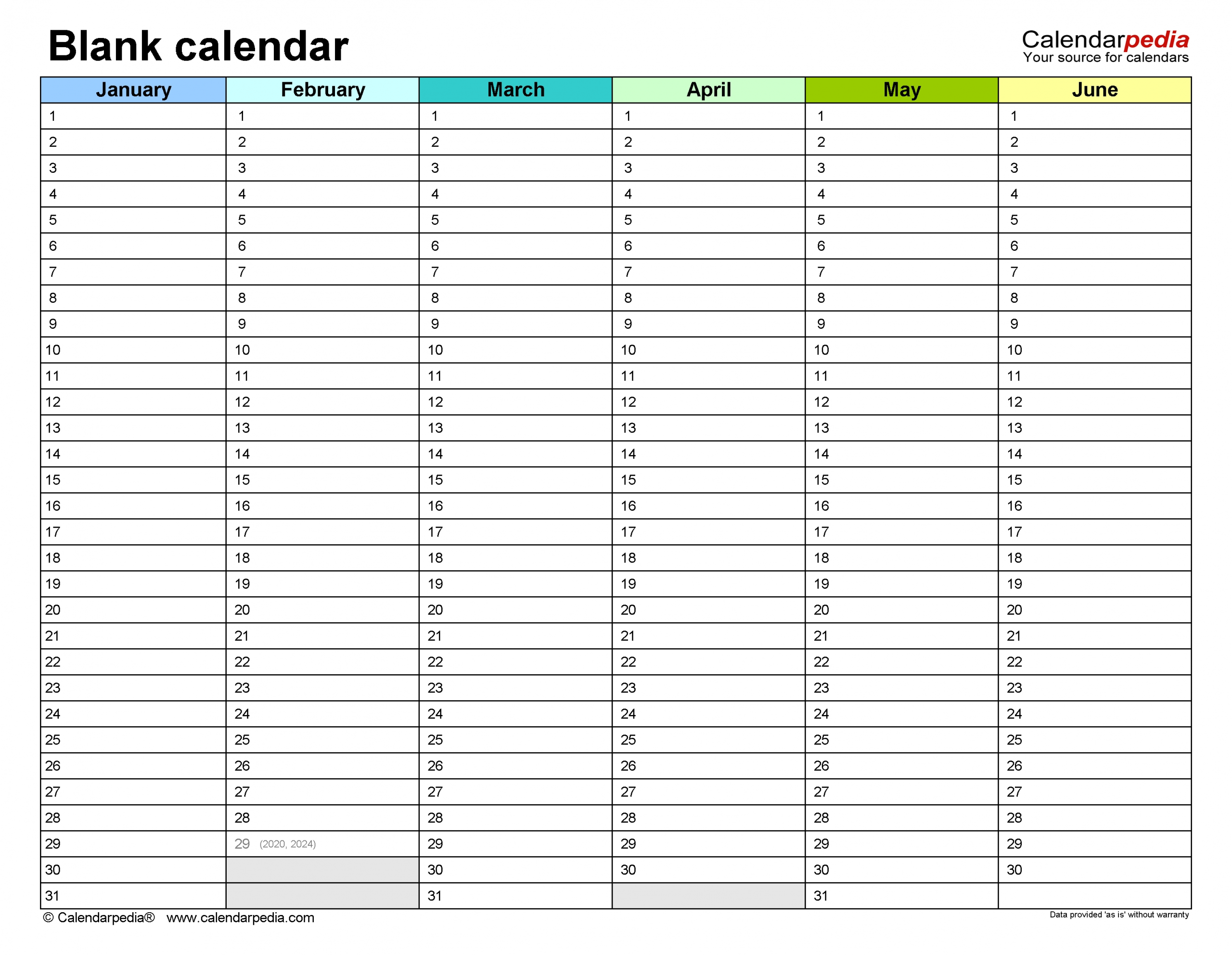 Blank Calendars - Free Printable Microsoft Word Templates