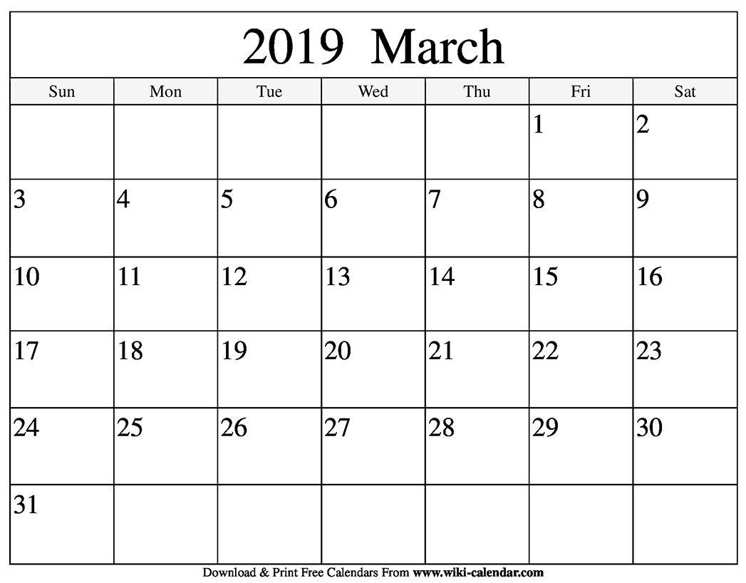 Blank March 2019 Calendar | June Calendar Printable, March