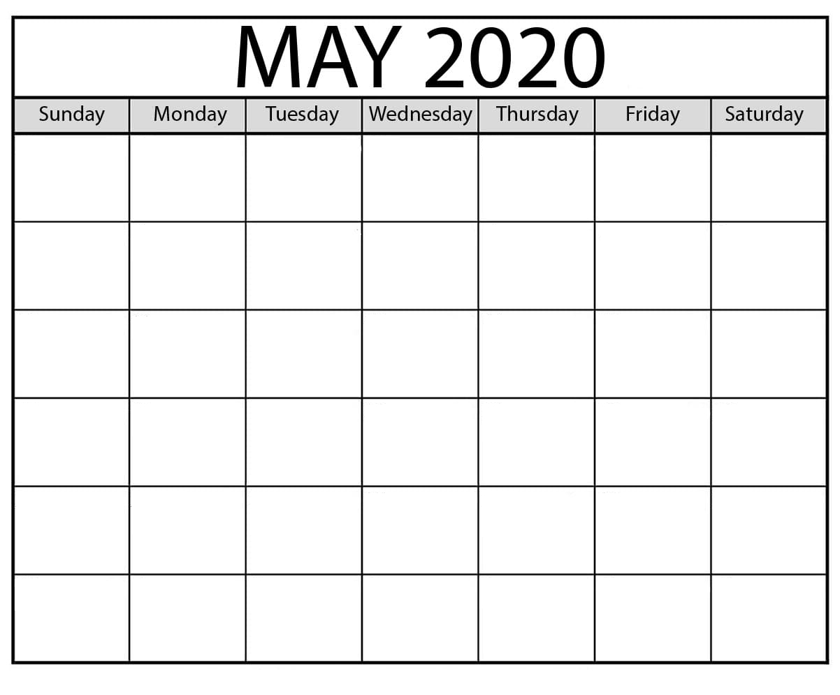 Blank May 2020 Monthly Calendar Printable Templates