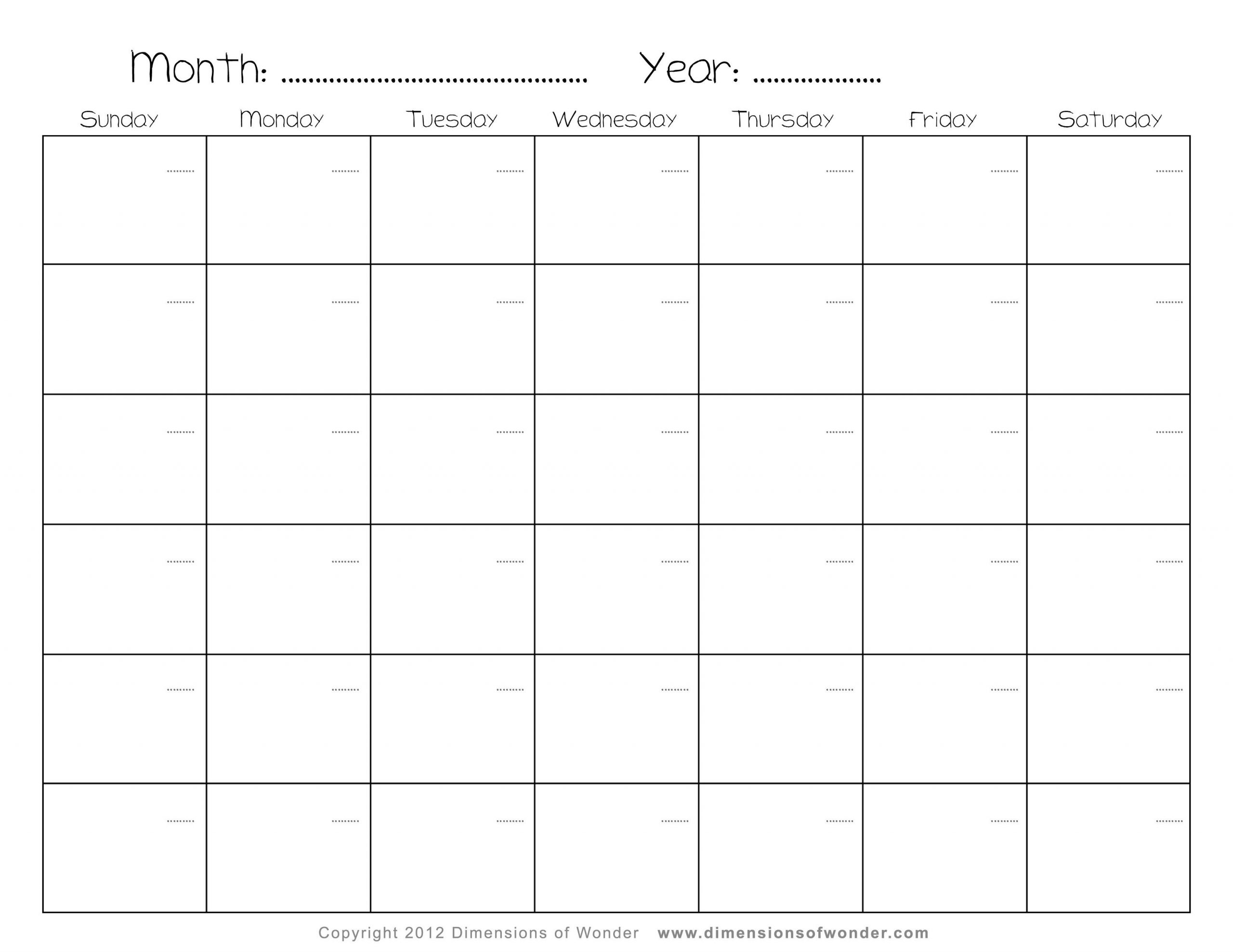 Blank Monthly Calendar Template Free Printable Free Blank