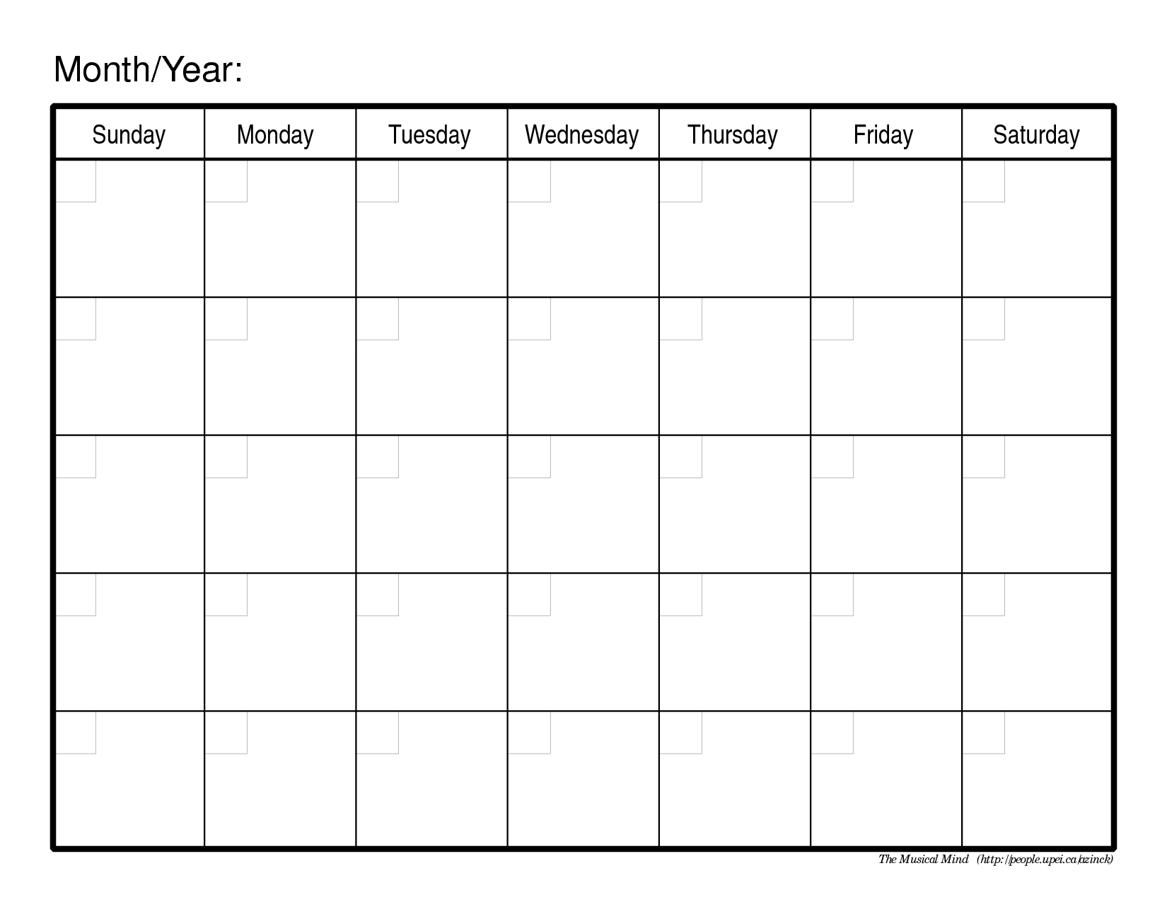 Blank Monthly Calendar Template – Printable Week Calendar