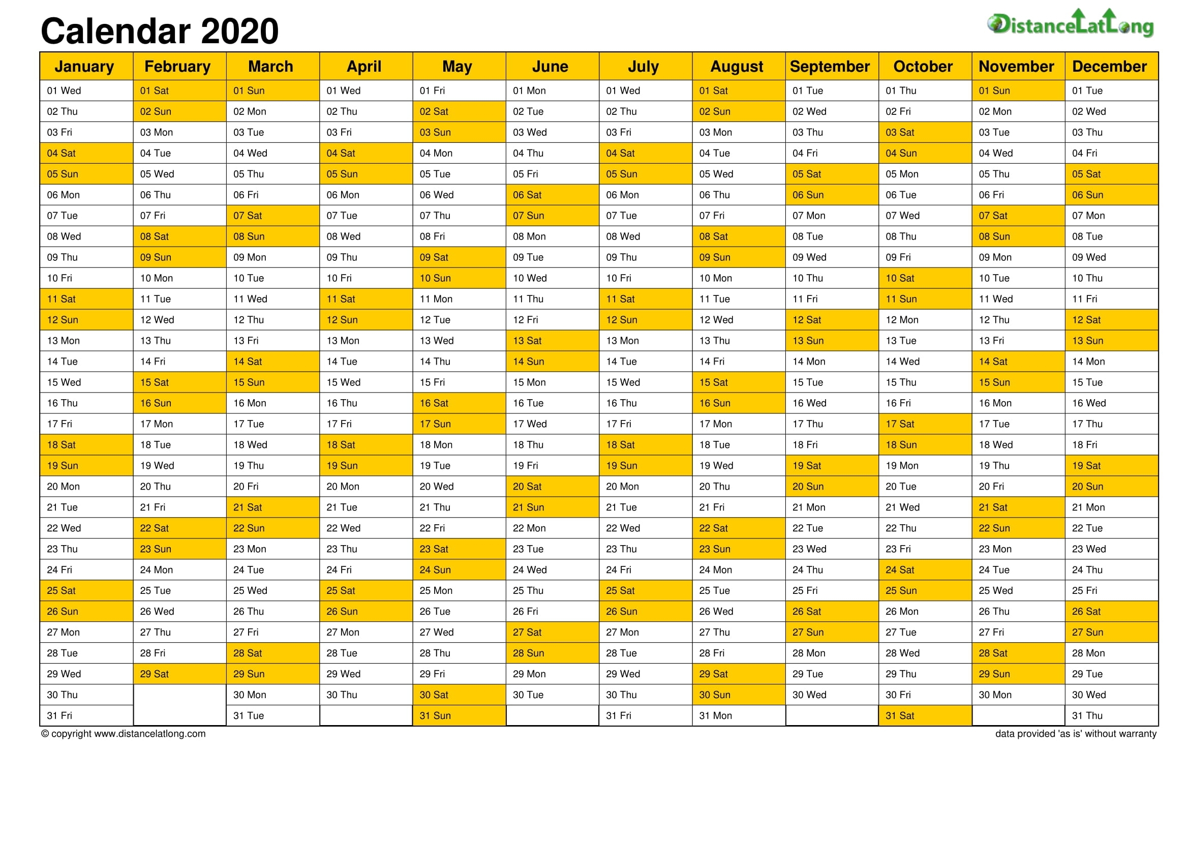 Blank Year 2019-2020 Calendar Templates, Free Printable