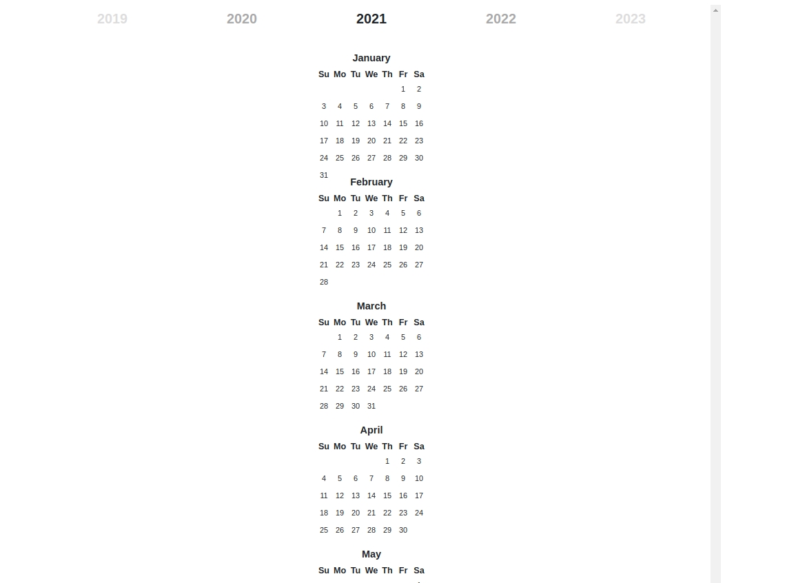 Bootstrap-Year-Calendar Showing All The Months Vertically