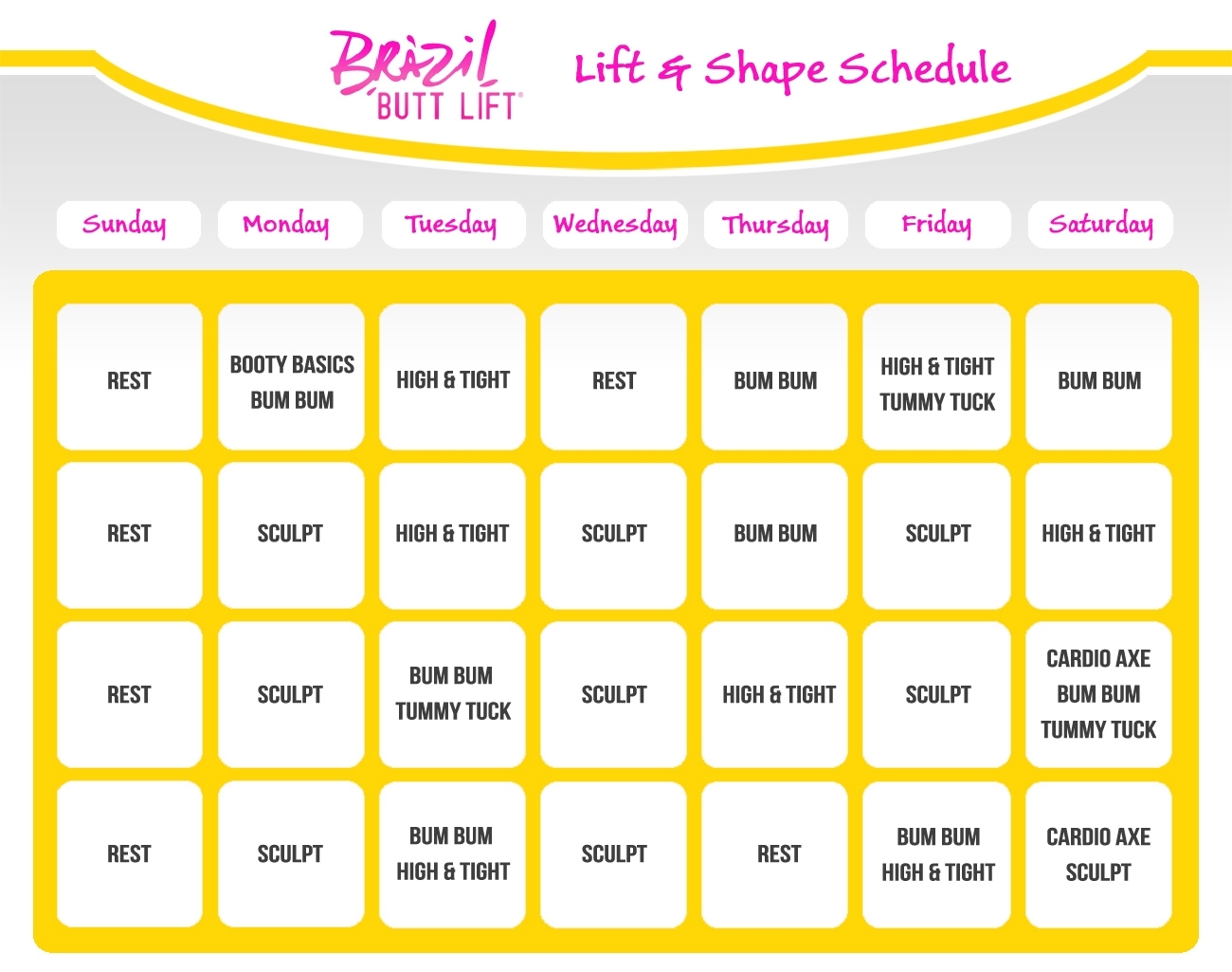 Brazilian Butt Lift Workout Schedule | Slim In 6 Calendar