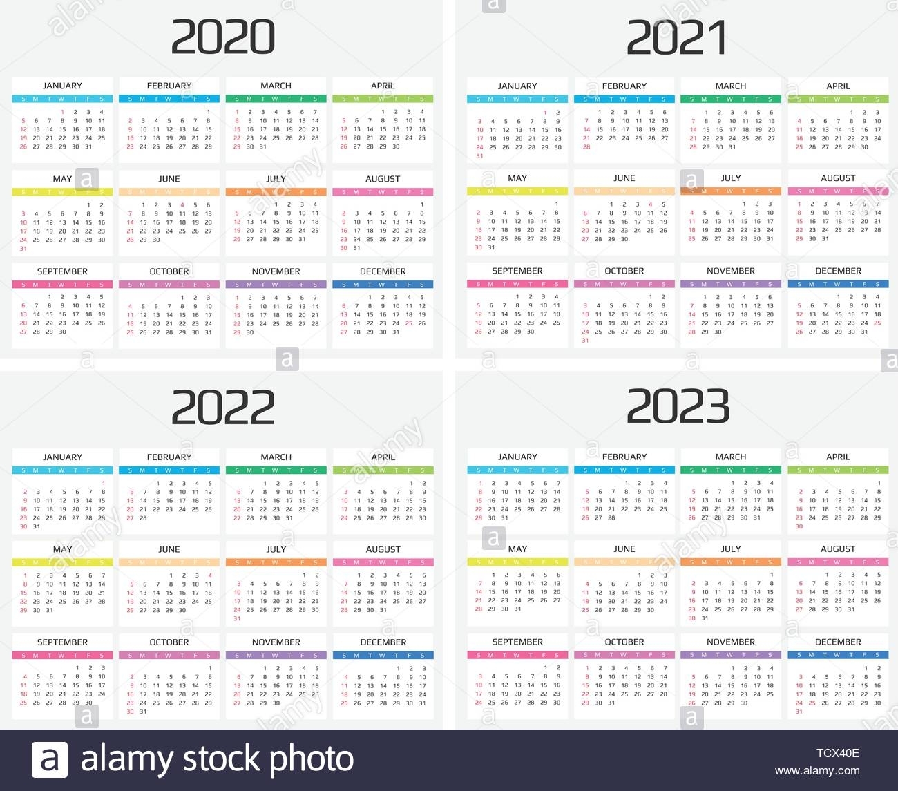 Calendar 2020, 2021, 2022, 2023 Template. 12 Months. Include