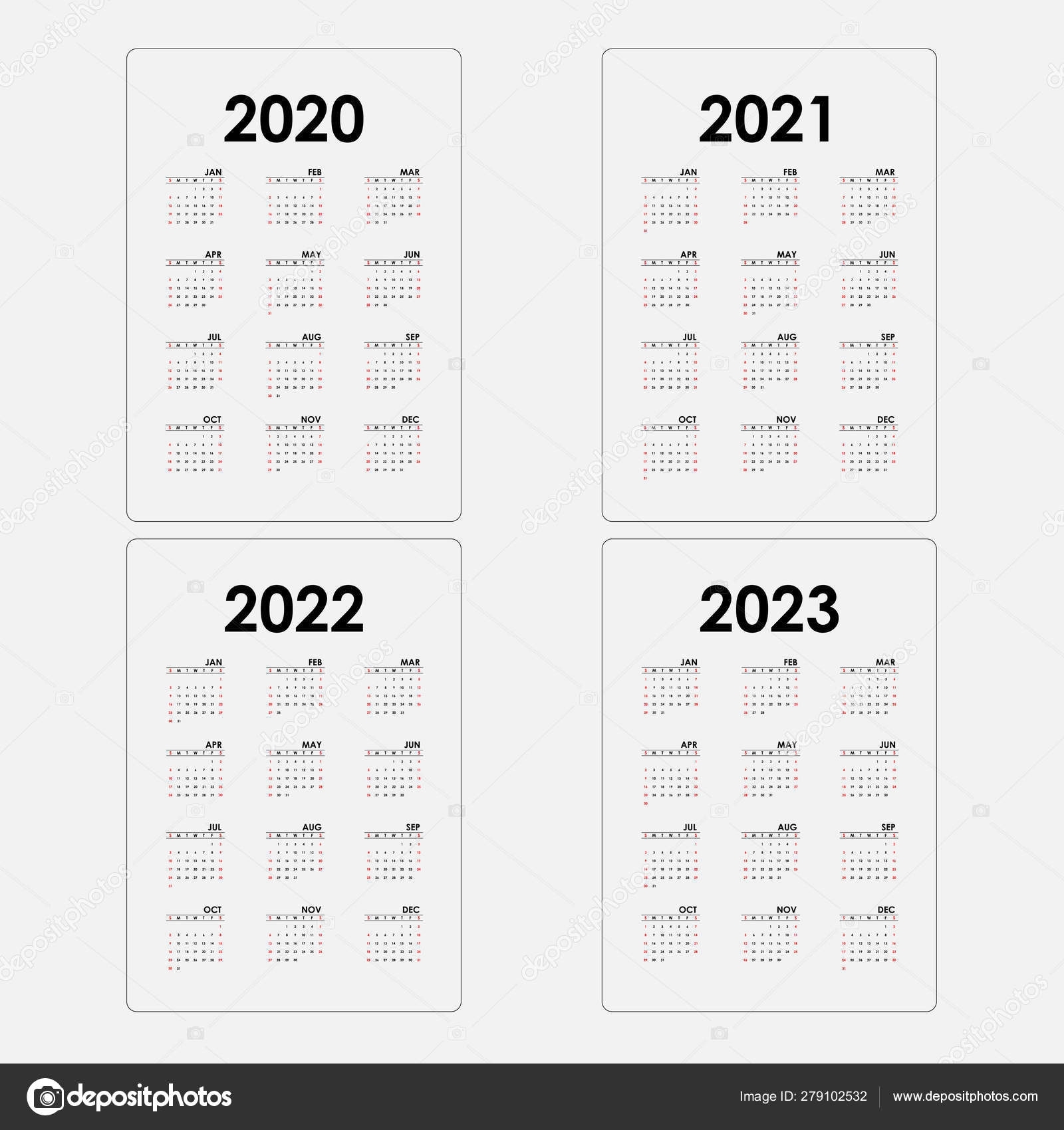 Calendar 2020, 2021,2022 And 2023 Calendar Template.yearly Calen 279102532