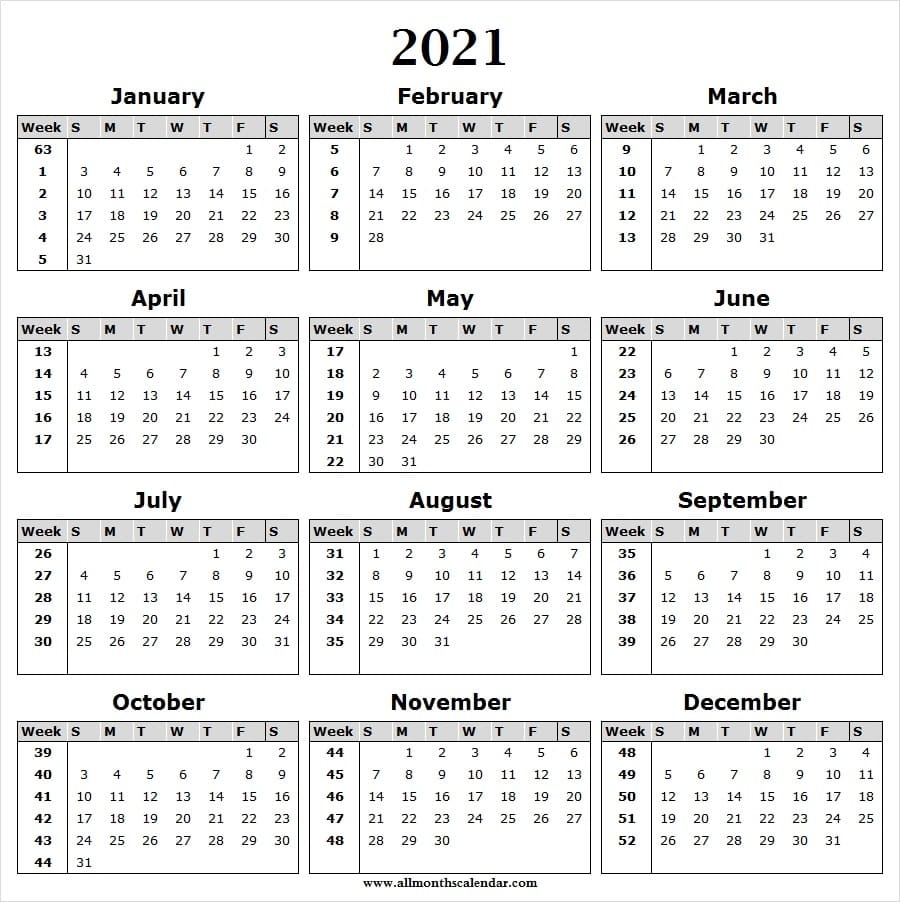 Calendar 2021 Week Wise - Full Year Calendar 2021 Year