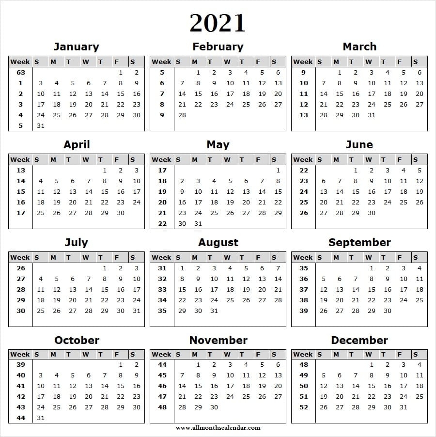 Week Wise Calendar 2021 