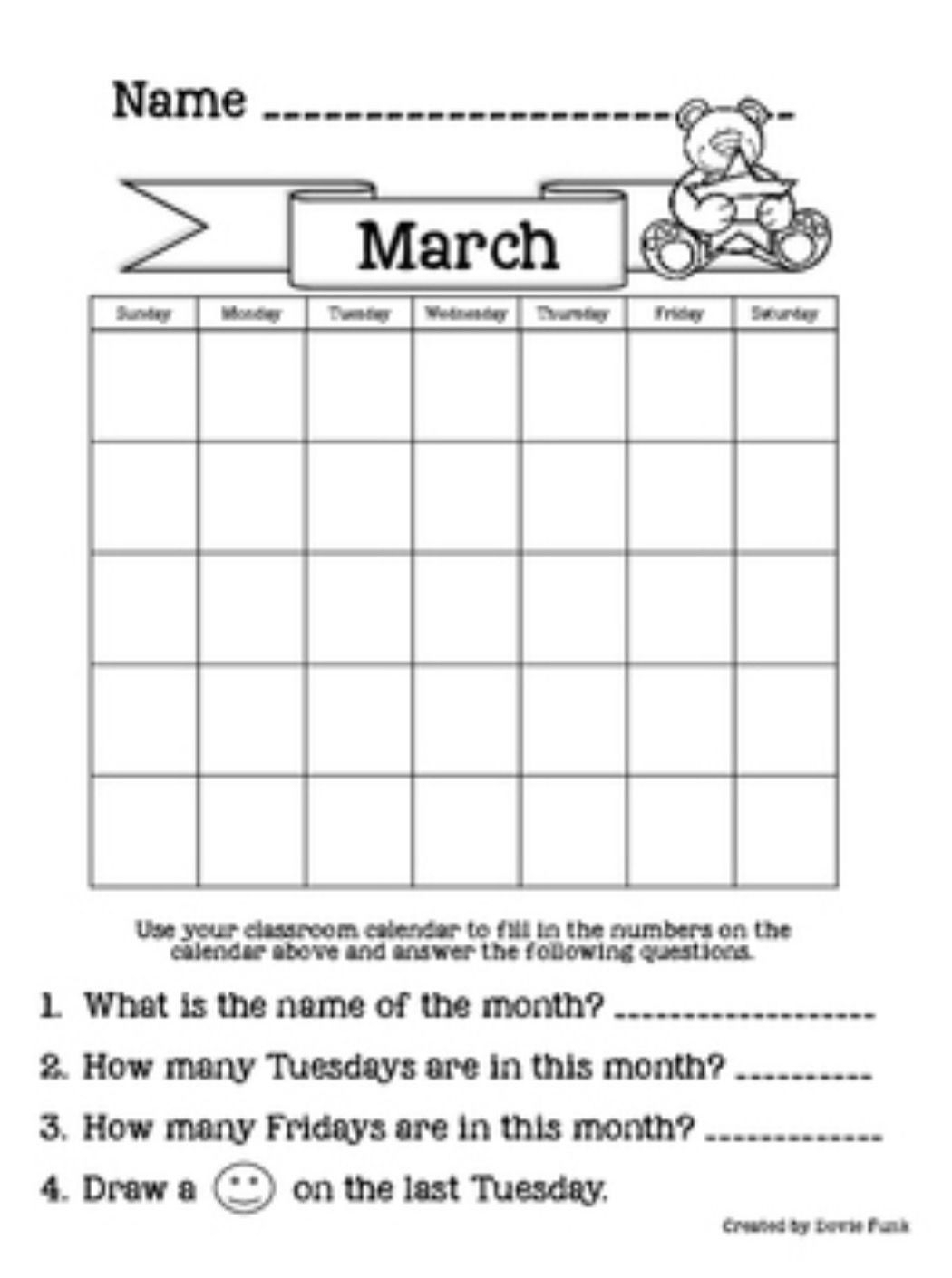 Calendar Activity Worksheets For First And Second Grade