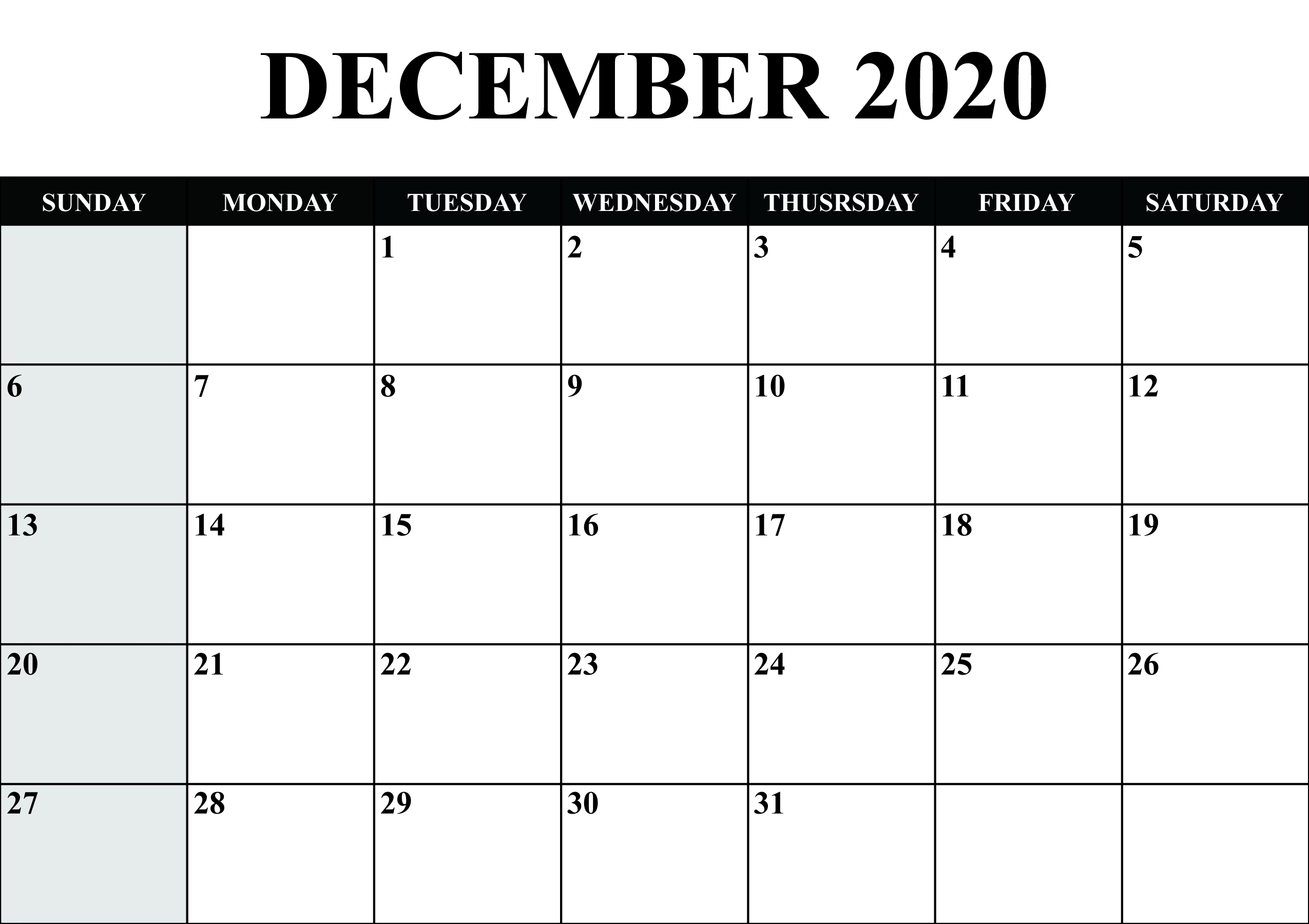 Calendar For December 2020 | Monthly Calendar Printable