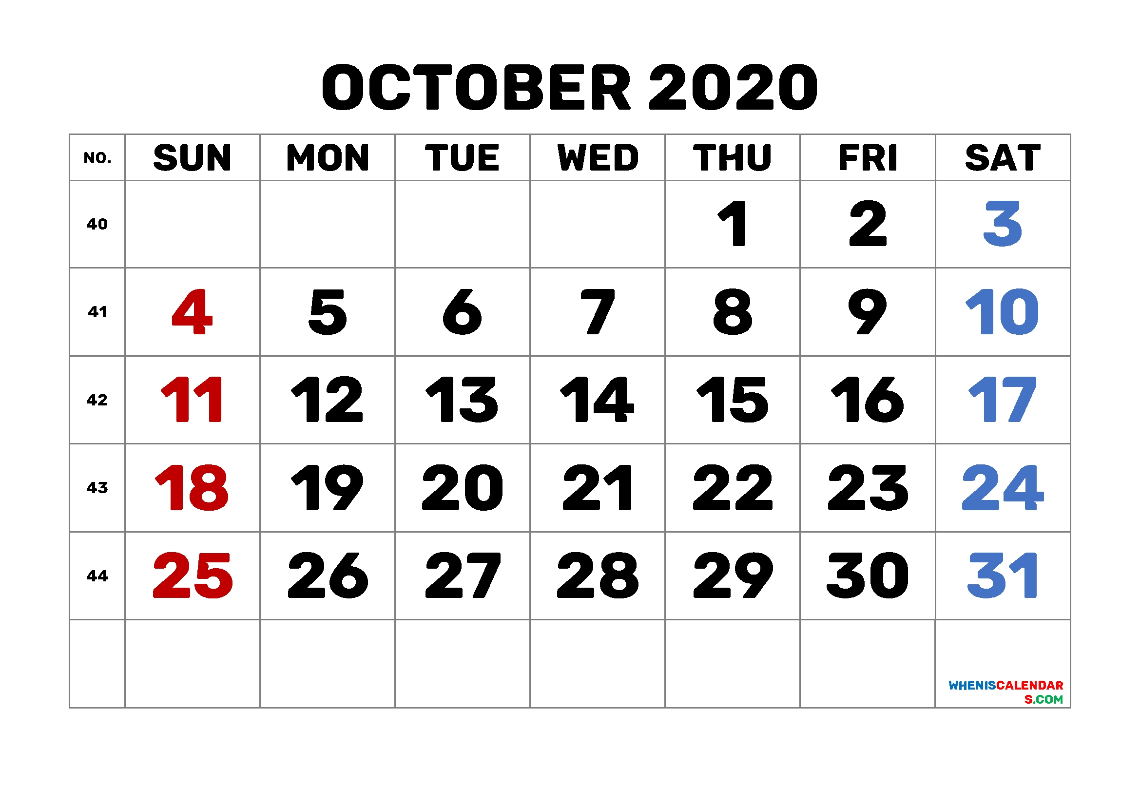 Calendar October 2020 Printable Free 6 Templates – Free 2020