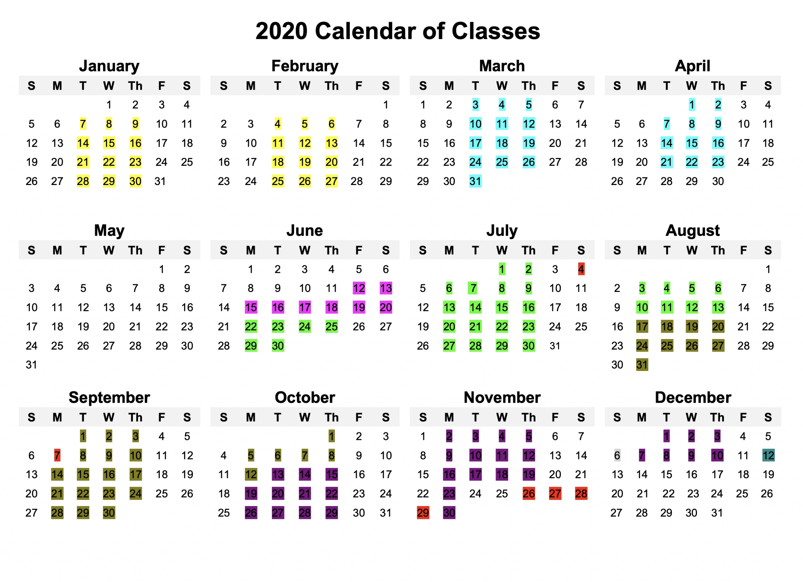 Calendar Of Classes - Sfclayworks