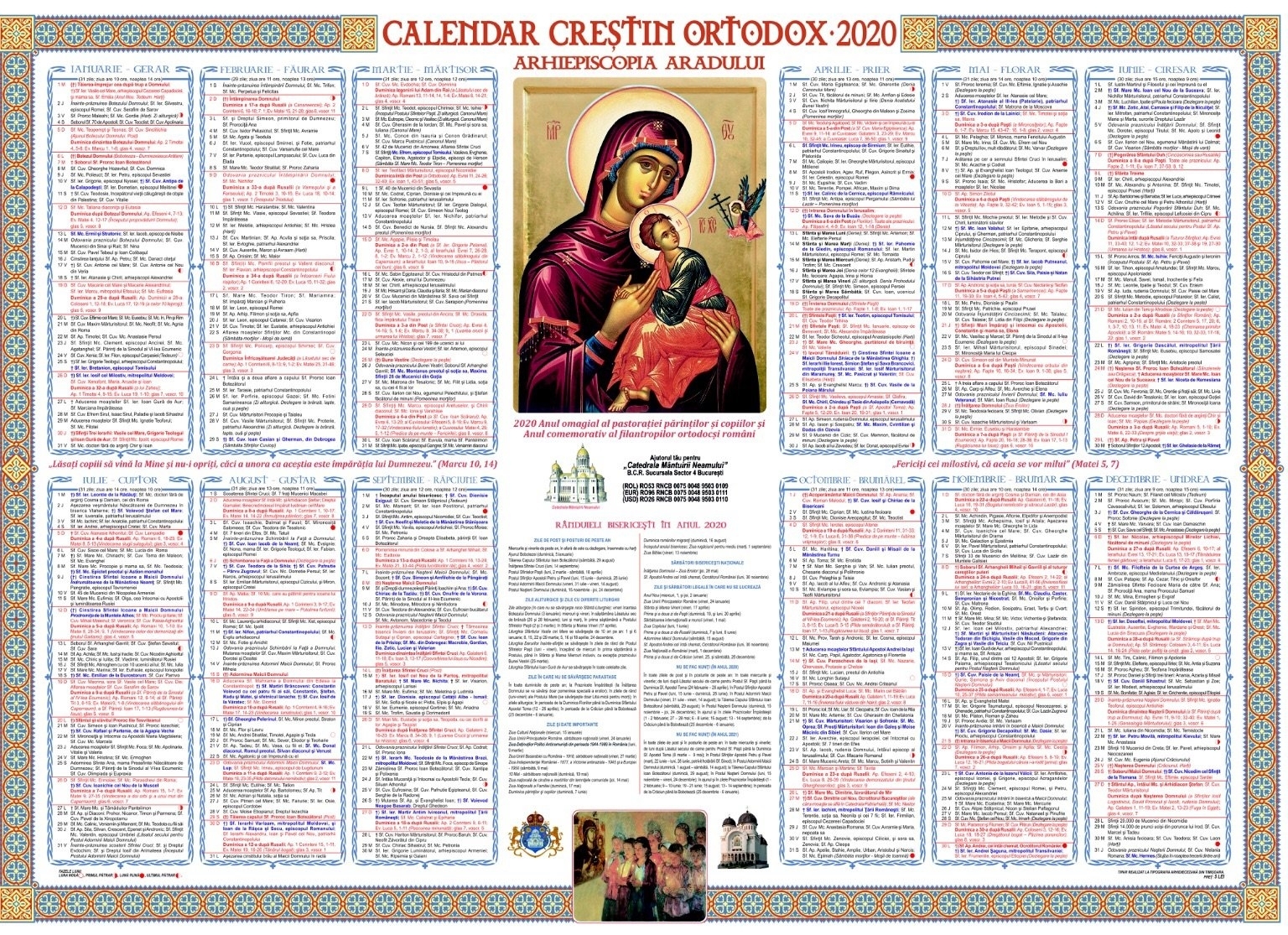 Calendar Ortodox 2020 - Sărbători Religioase Din Fiecare