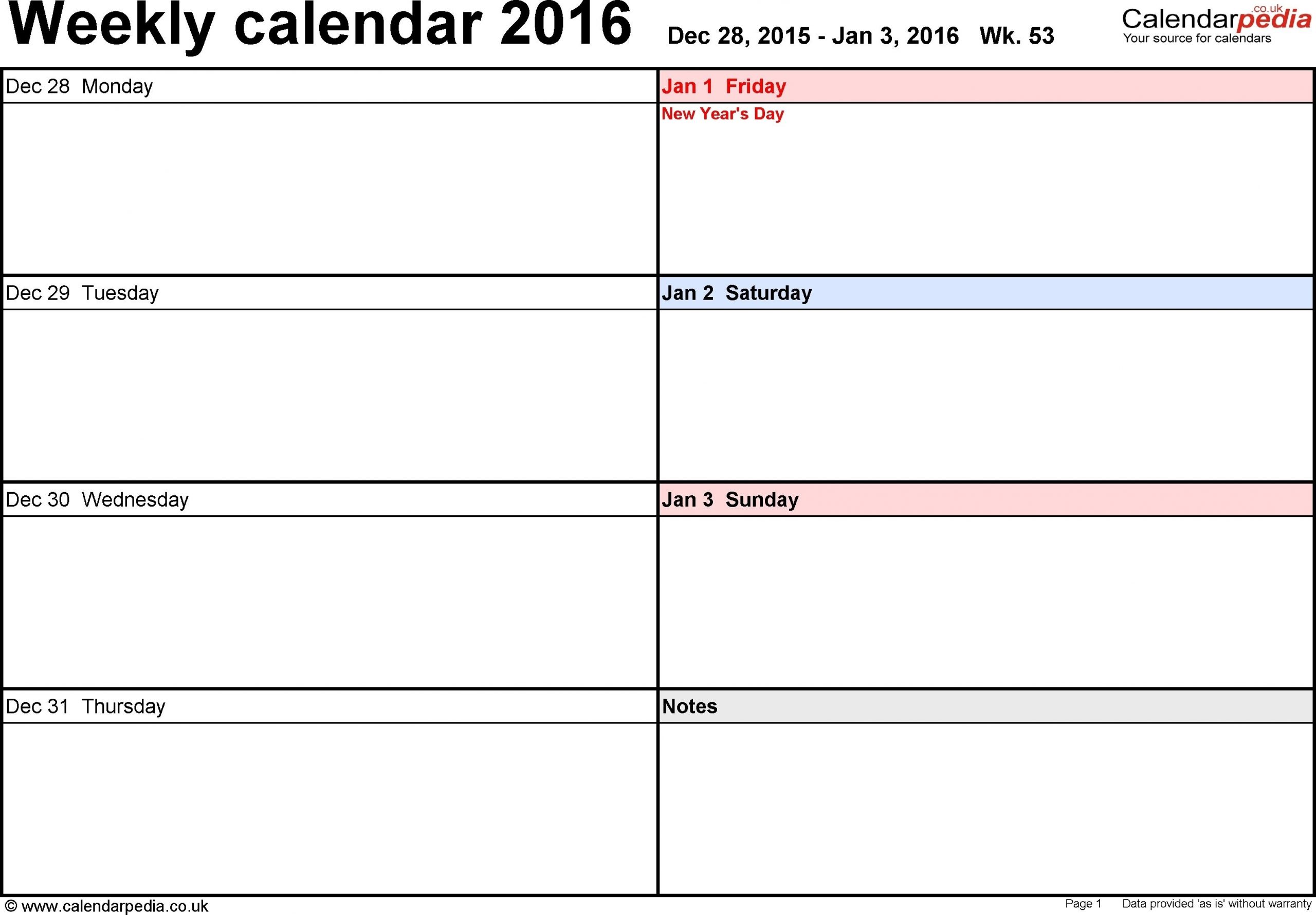 Calendar Template 1 Week In 2020 | Weekly Planner Template