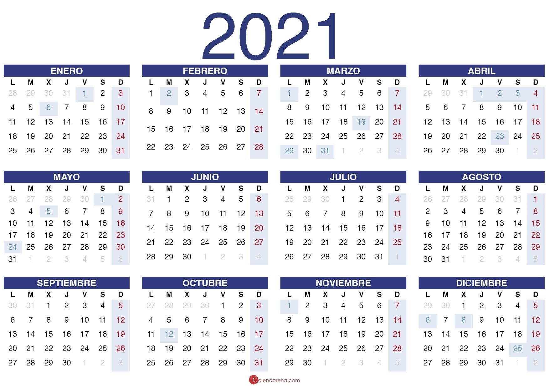 Calendario 2021 Pdf En 2020 | Calendario, Calendario Para