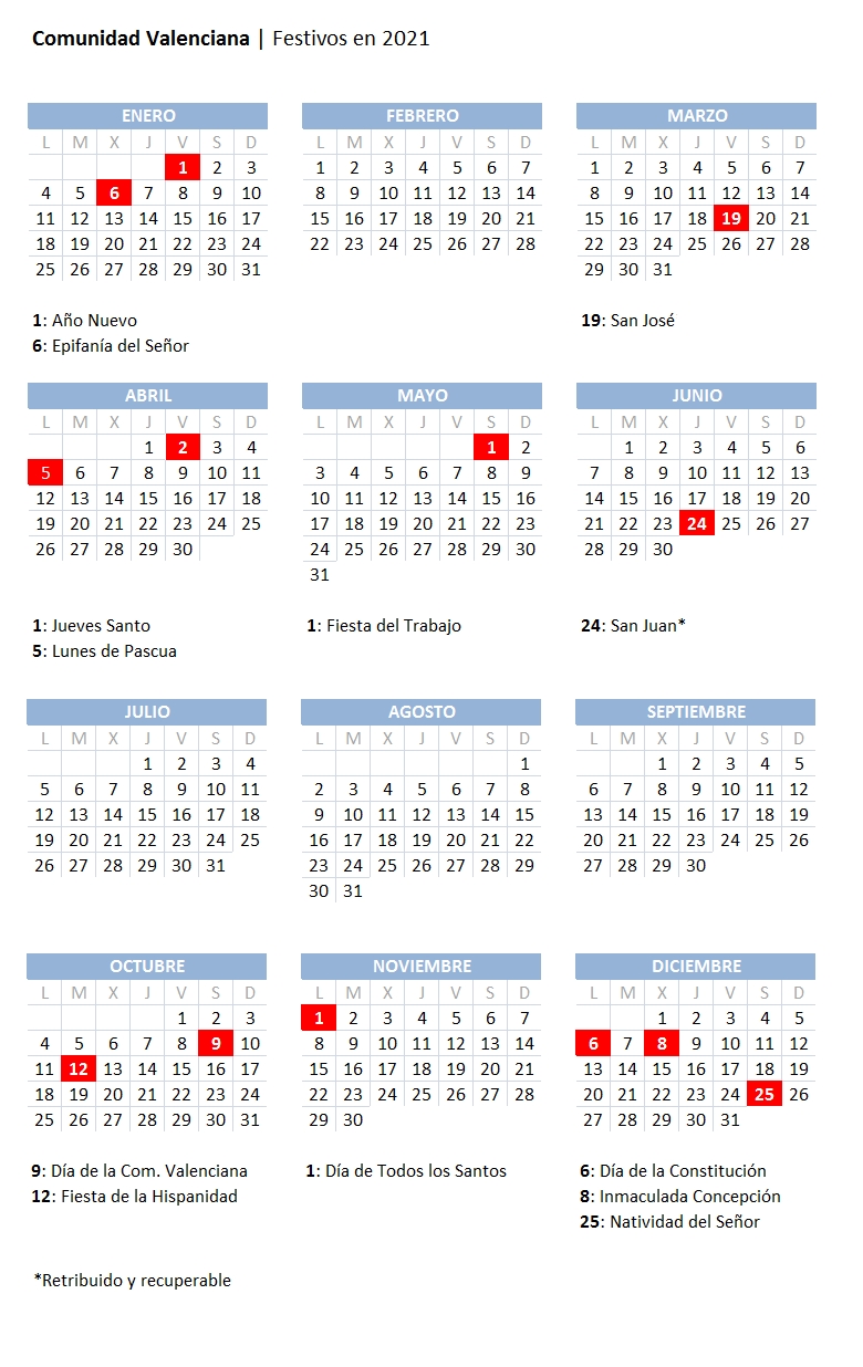 Calendario Laboral 2021 En Valencia: Consulte Aquí Los