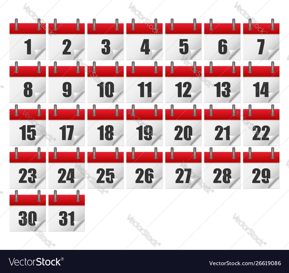 Calendars For All 31 Days A Month Calendar Vector Image