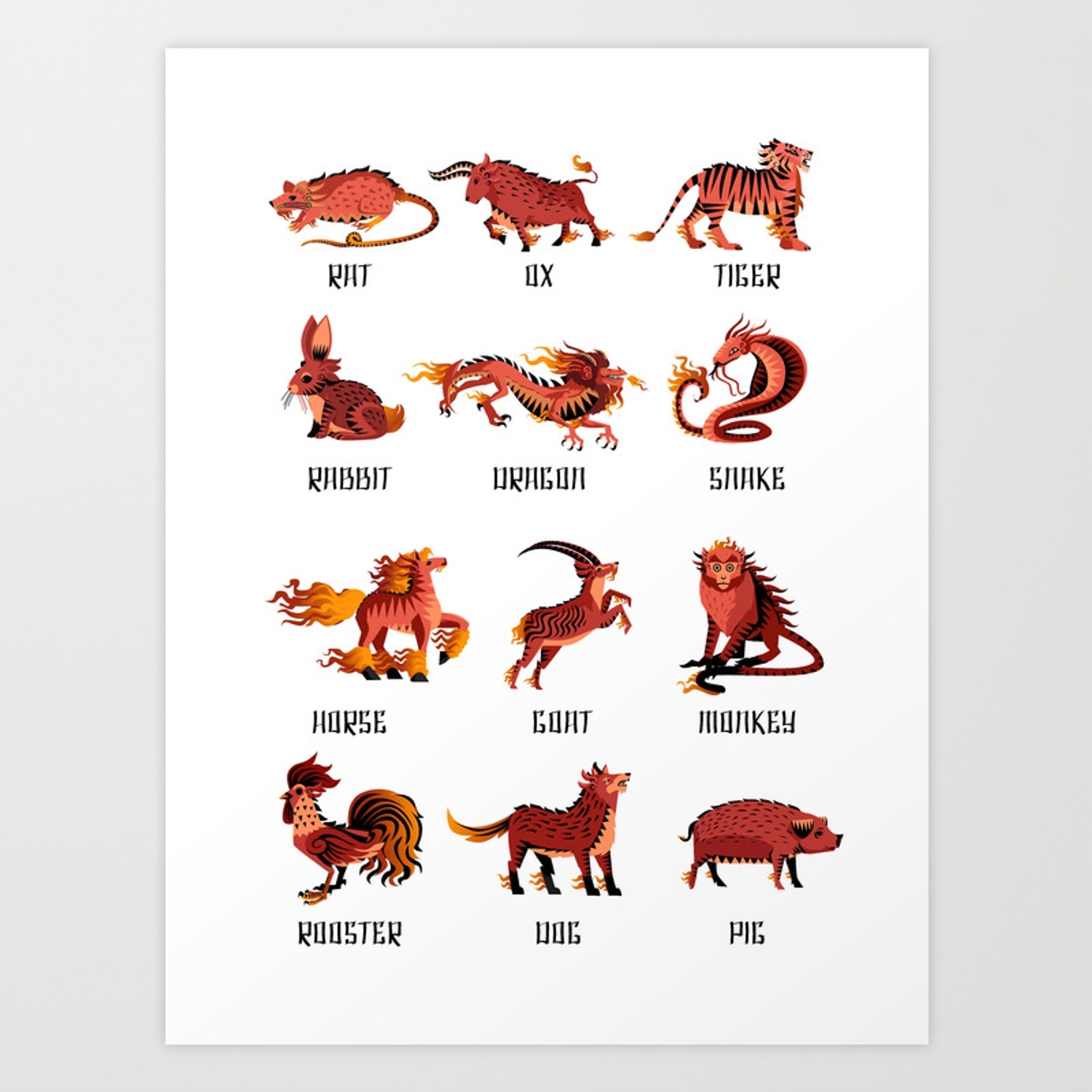 Chinese Zodiac Animals Art Printmatiasenelmundo