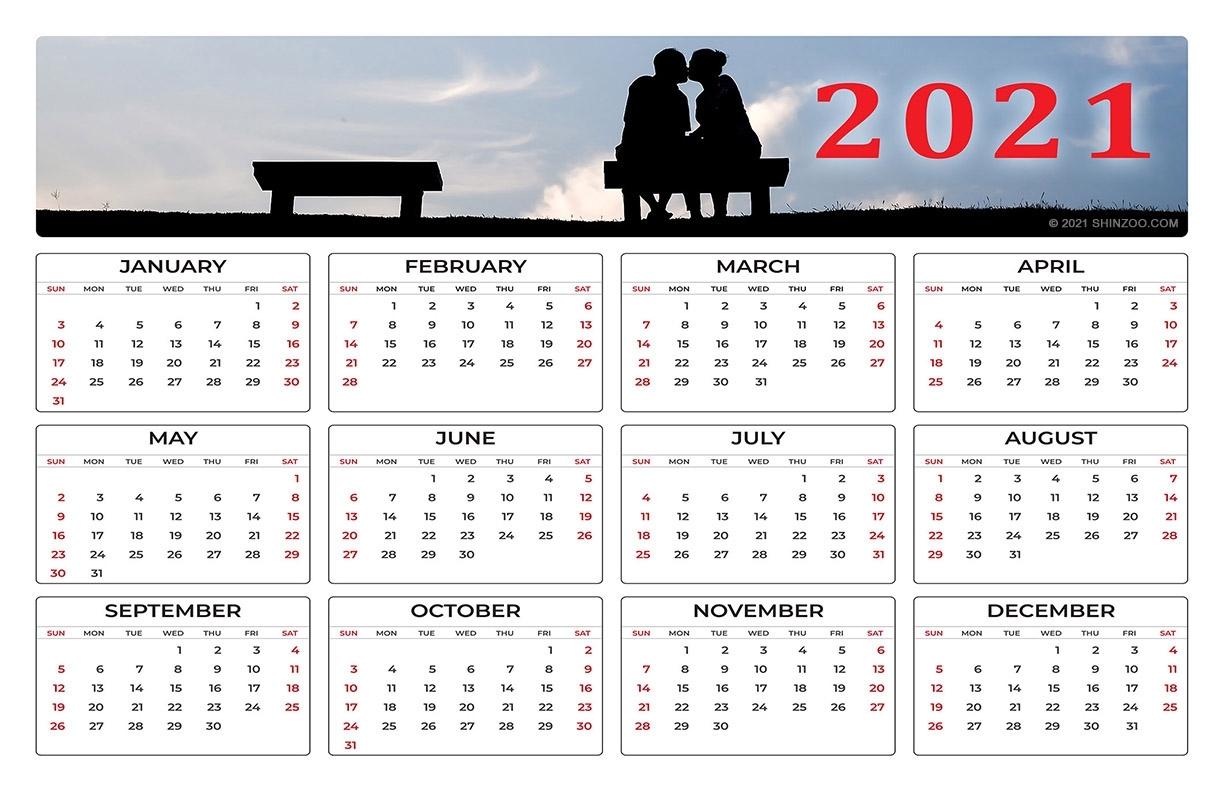 Couple In Love: 2021 Calendar 11X17 Printable Template