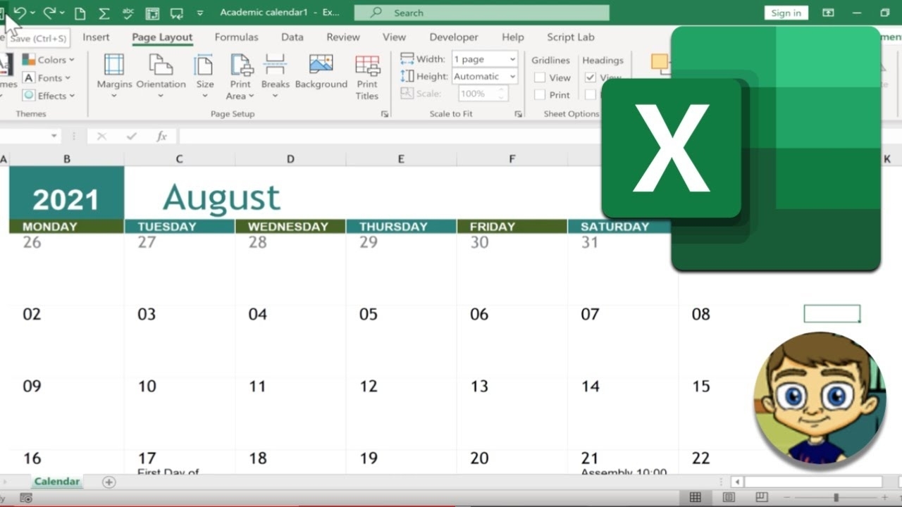 Calender In Excel 2021 Month Calendar Printable