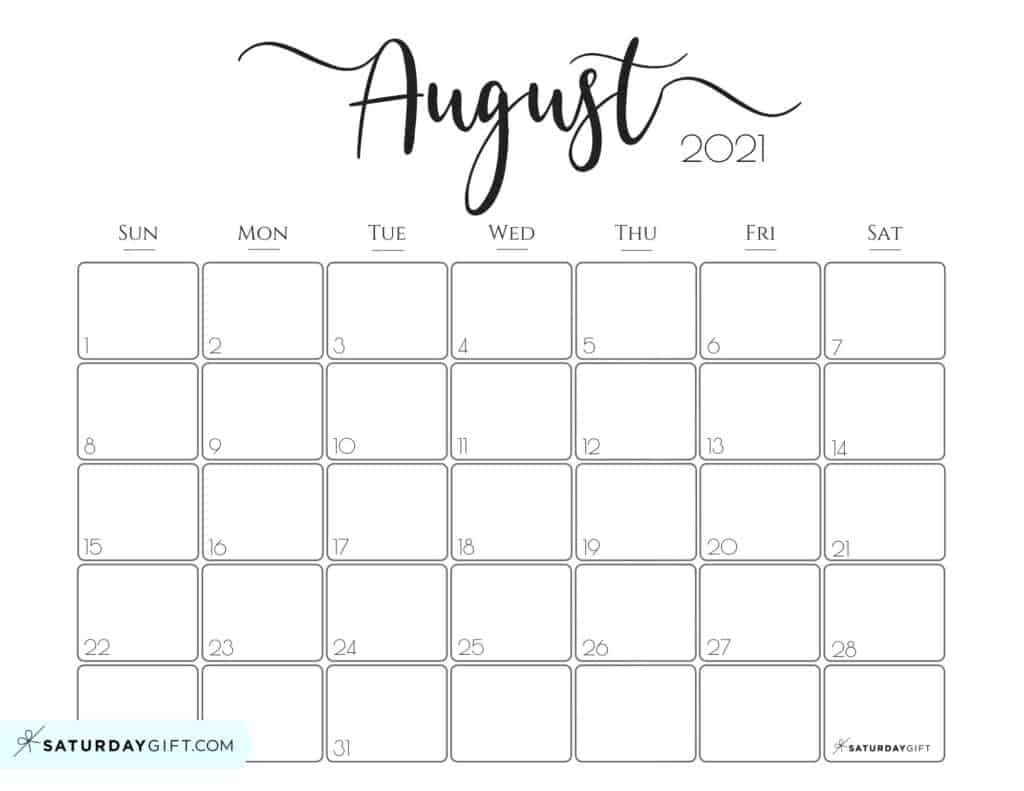 Cute (&amp; Free!) Printable August 2021 Calendar | Saturdaygift