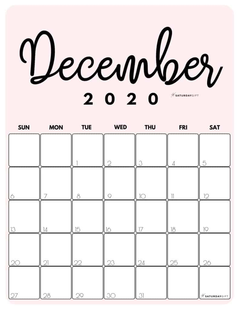 Cute (&amp; Free!) Printable December 2020 Calendar | Saturdaygift