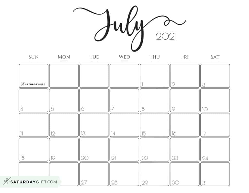 Cute (&amp; Free!) Printable July 2021 Calendar | Saturdaygift