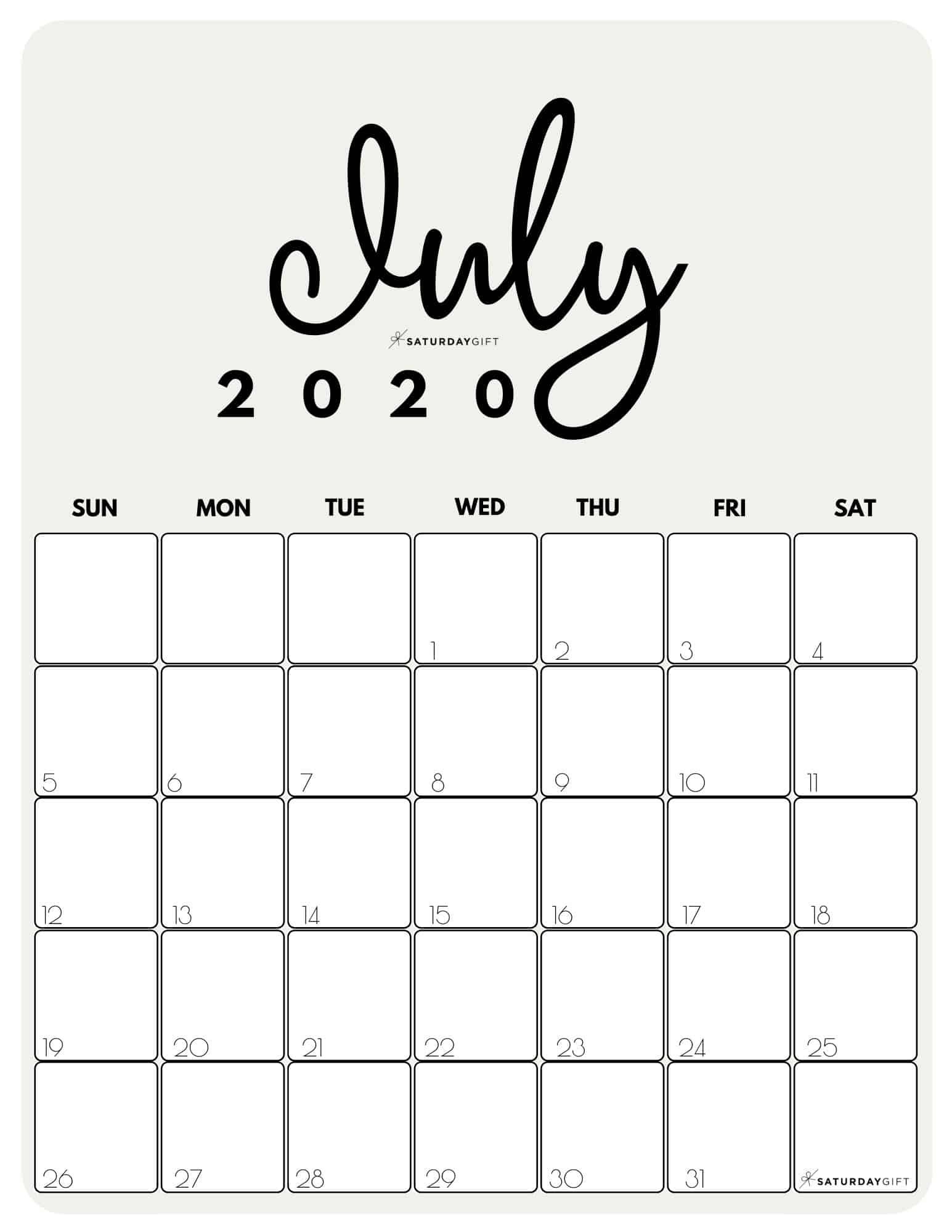 Cute (&amp; Free!) Printable July 2021 Calendar | Saturdaygift
