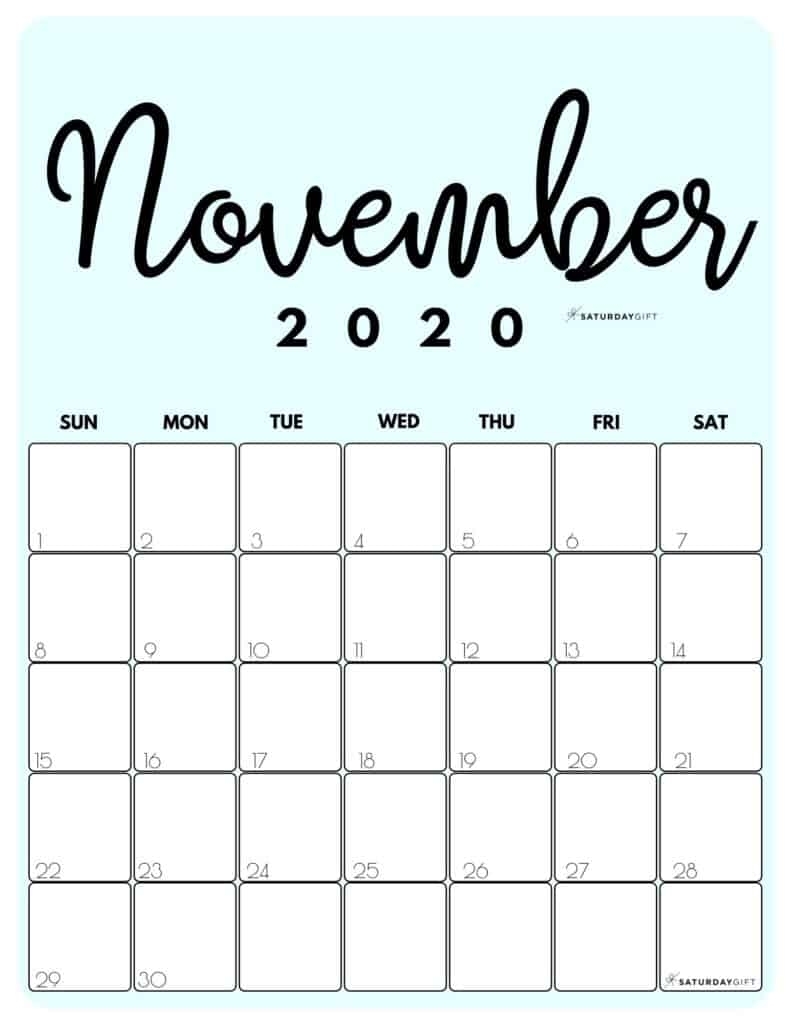 Cute (&amp; Free!) Printable November 2020 Calendar | Saturdaygift