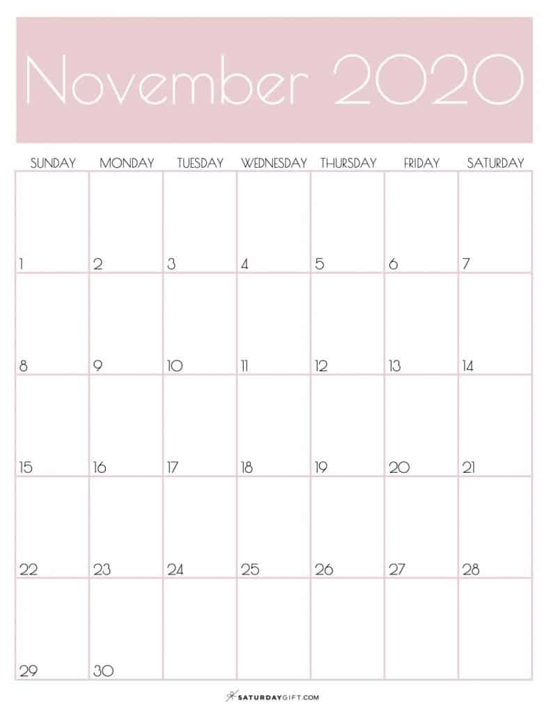Cute (&amp; Free!) Printable November 2020 Calendar | Saturdaygift