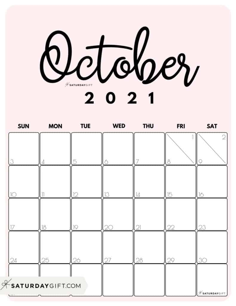 Cute (&amp; Free!) Printable October 2021 Calendar | | Saturdaygift