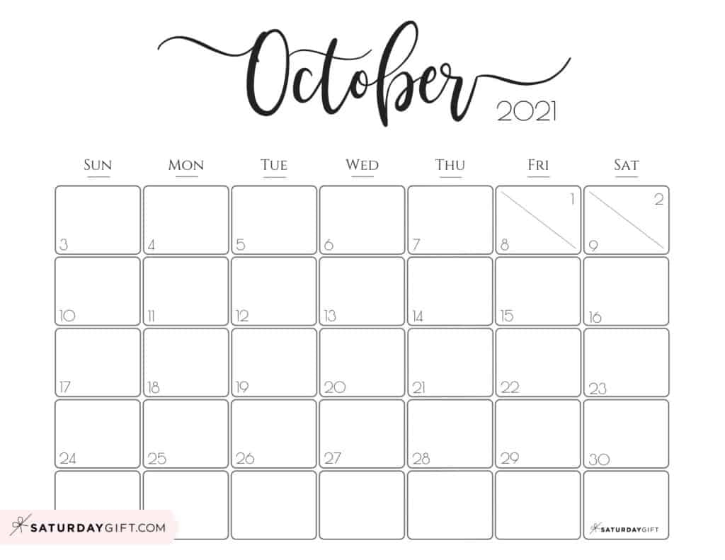 Cute (&amp; Free!) Printable October 2021 Calendar | | Saturdaygift