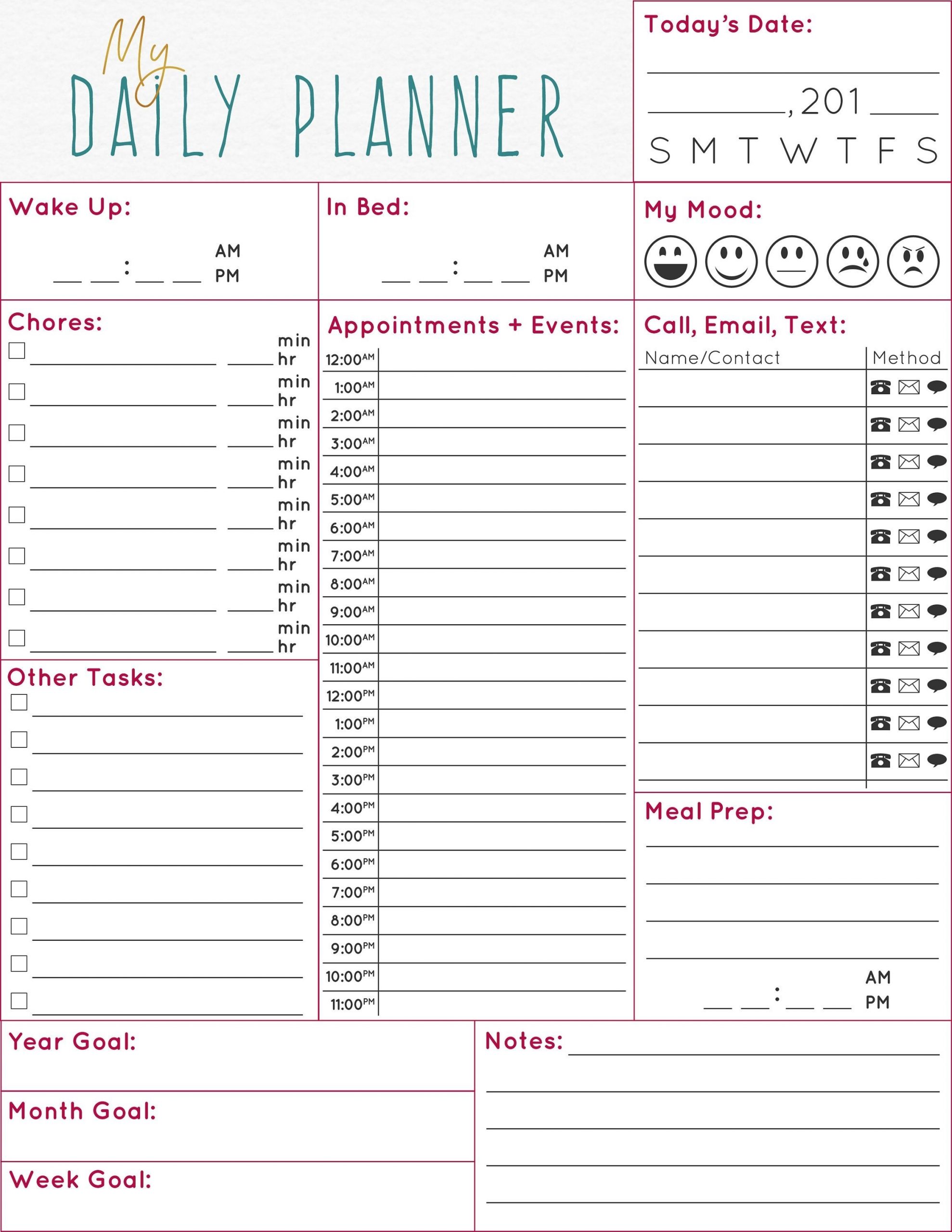 Daily Plan Undated Daily Daily Schedule Undated Planner