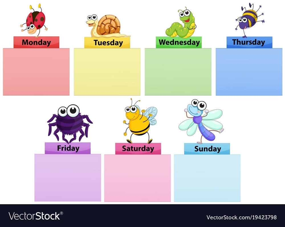 Days Week Banner Template With Colorful Royalty Free Vector