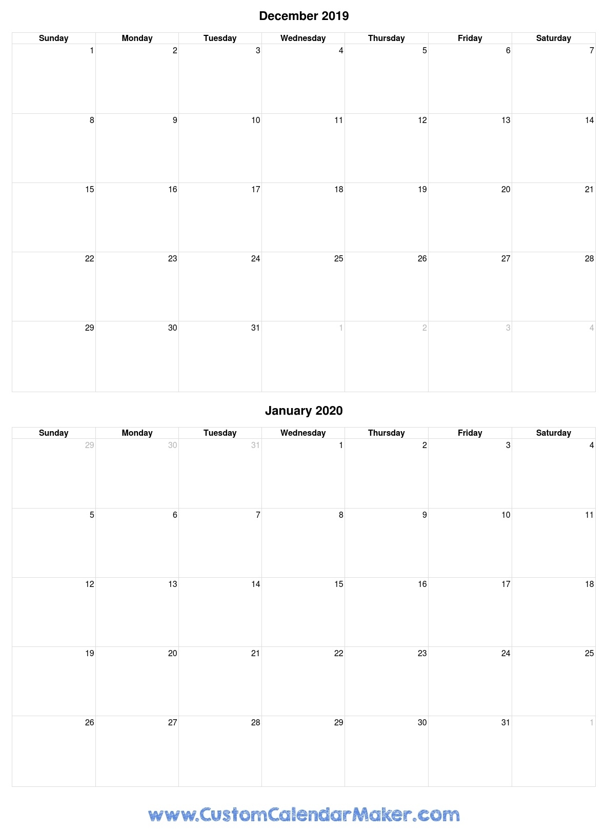 Printable Calendar Dcember And January | Month Calendar Printable